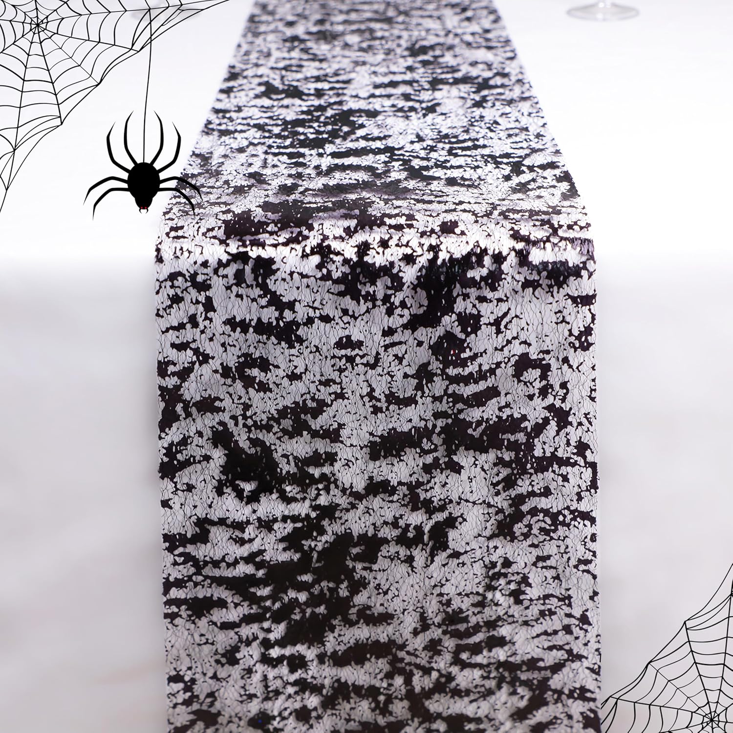 Snowkingdom 2 Pieces Black Table Runner, Sequin Glitter Foil Metallic Mesh Runne...