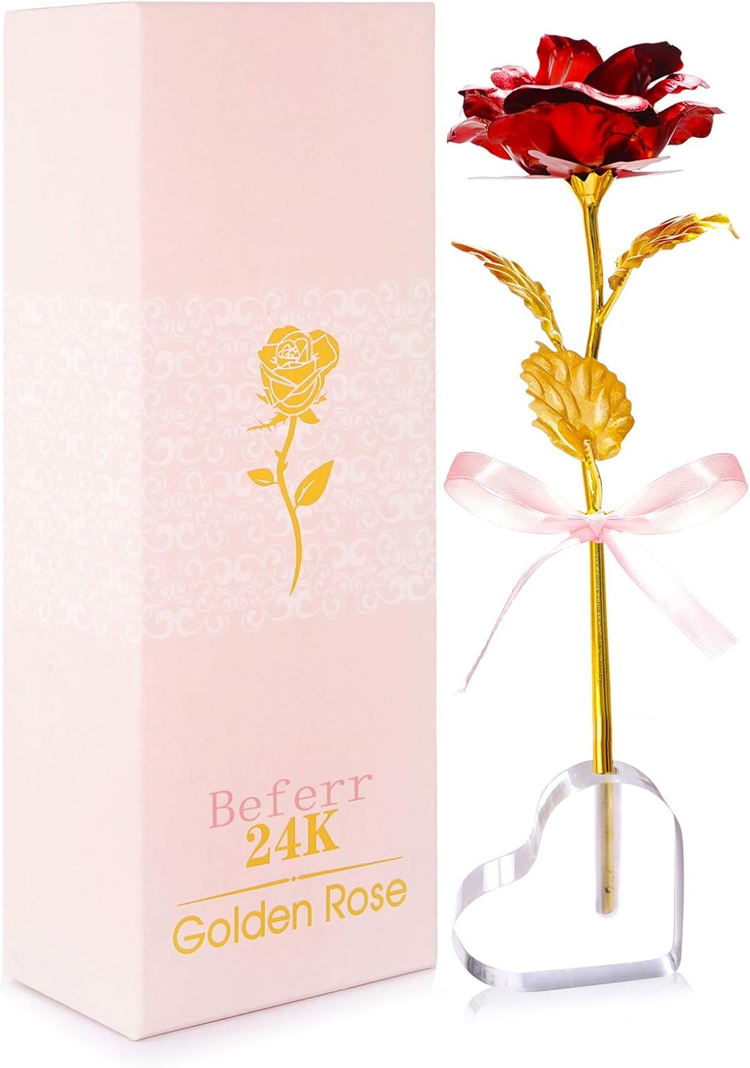 Beferr Valentines Rose Gifts for Her Golden Foil Forever Rose Red Flower Gift wi...