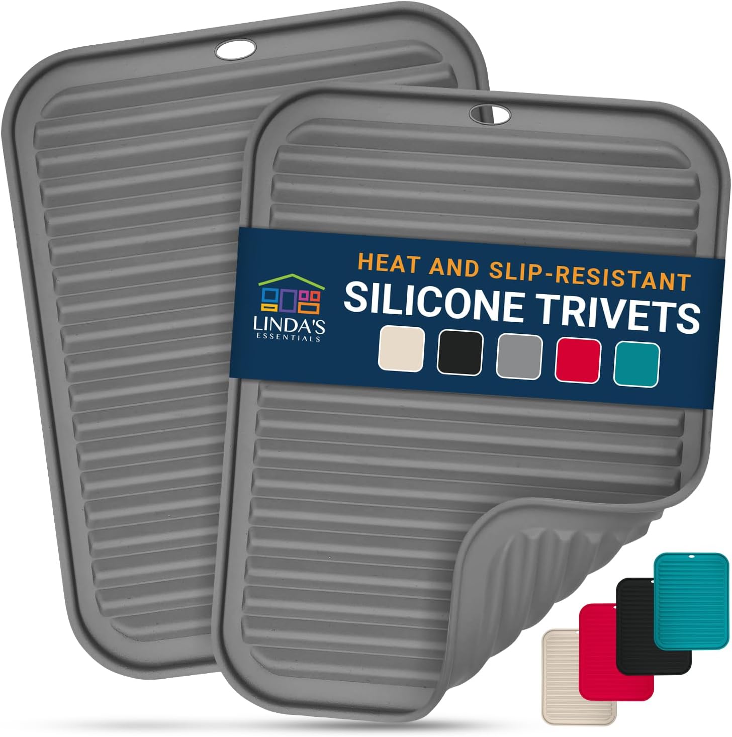 Silicone Trivets for Hot Pans and Pots (2 Pack) - Multipurpose Silicone Heat Res...