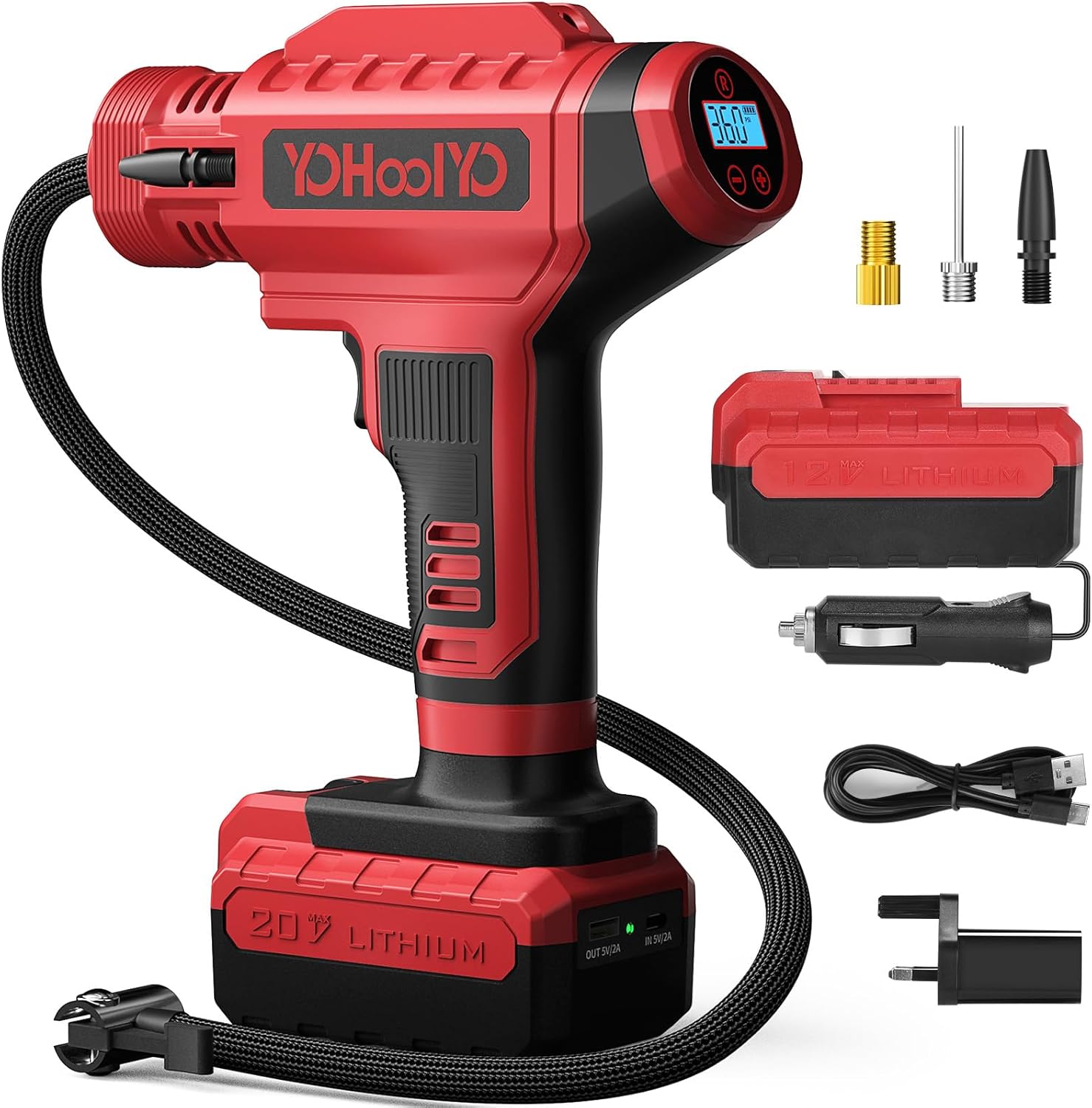 YOHOOLYO Cordless Tyre Inflator Air Compressor 150PSI and 12 Volt DC Car Tyre Pu...