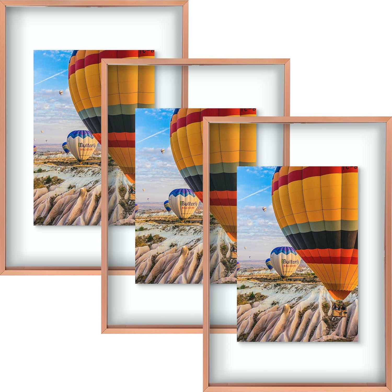 Golden State Art, 12x18 Floating Picture Frame Aluminum, Tempered Clear Glass Di...