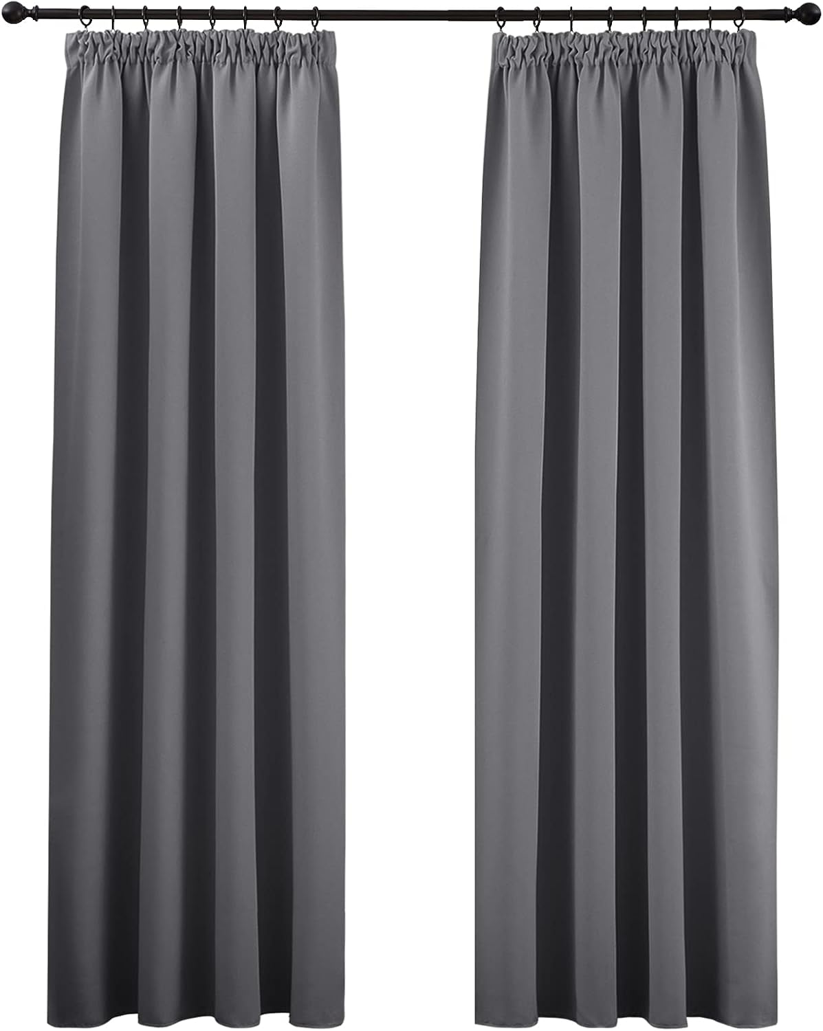 PONY DANCE Grey Blackout Curtains - Pencil Pleat Room Darkening Window Curtain P...