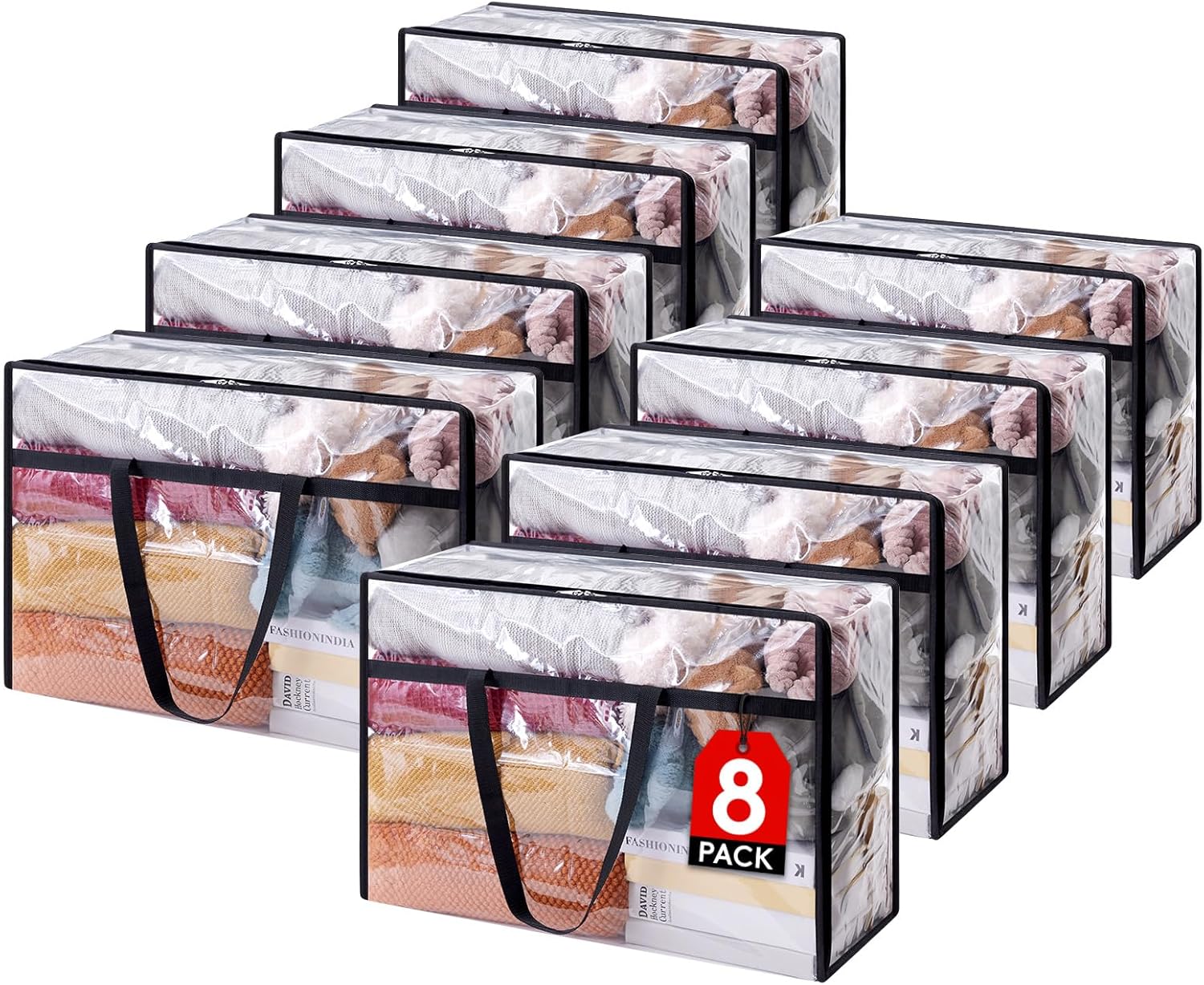 Lifewit 8 Pack Clear Clothes Storage Bags, 60L Plastic Blanket Storage Bags, Vin...