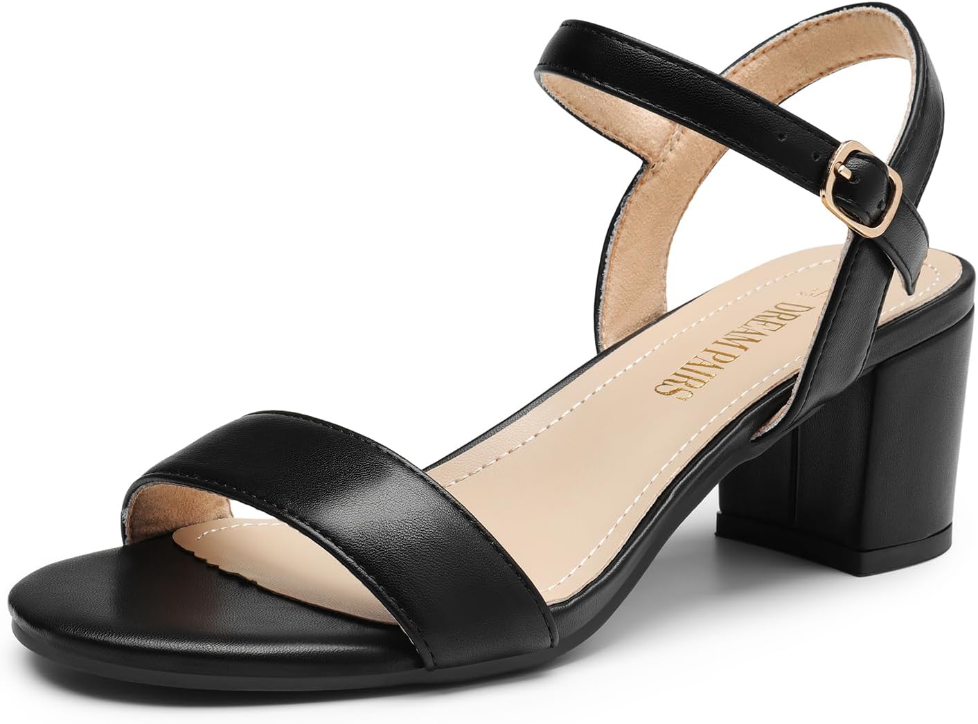 DREAM PAIRS Women's Low Heels Block Open Toe Ankle Strap Classic Short Chunky Sa...