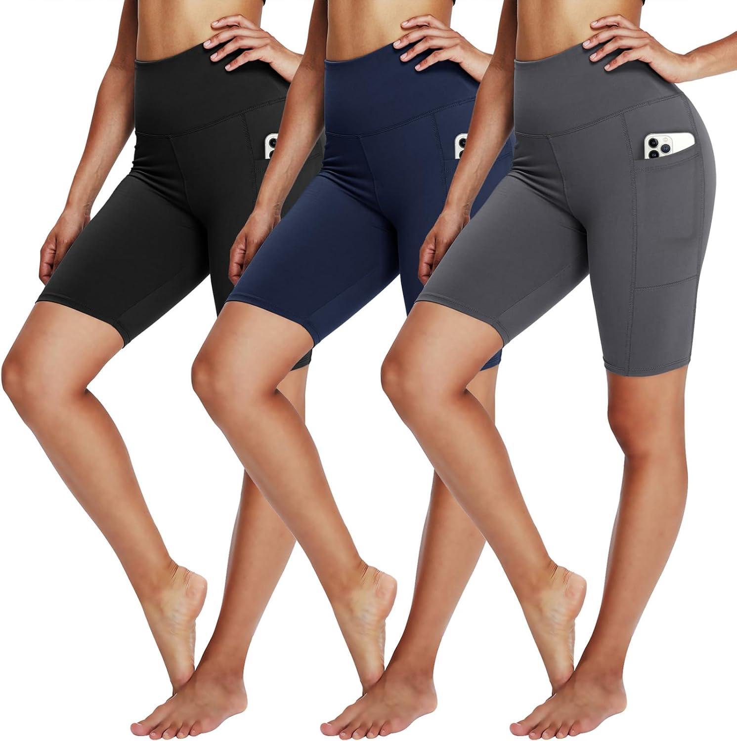 3 Pack Biker Shorts for Women – 8" Black High Waisted Tummy Control for Gym Work...