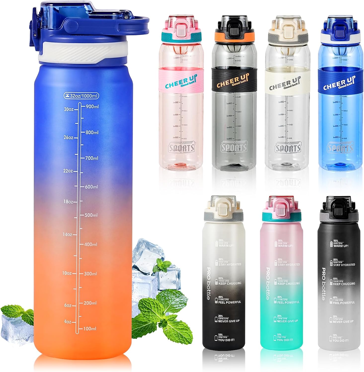 SEASEVEN Sports Water Bottle 1L,Plastic Drinks Bottle,1 Litre Water Bottles with...