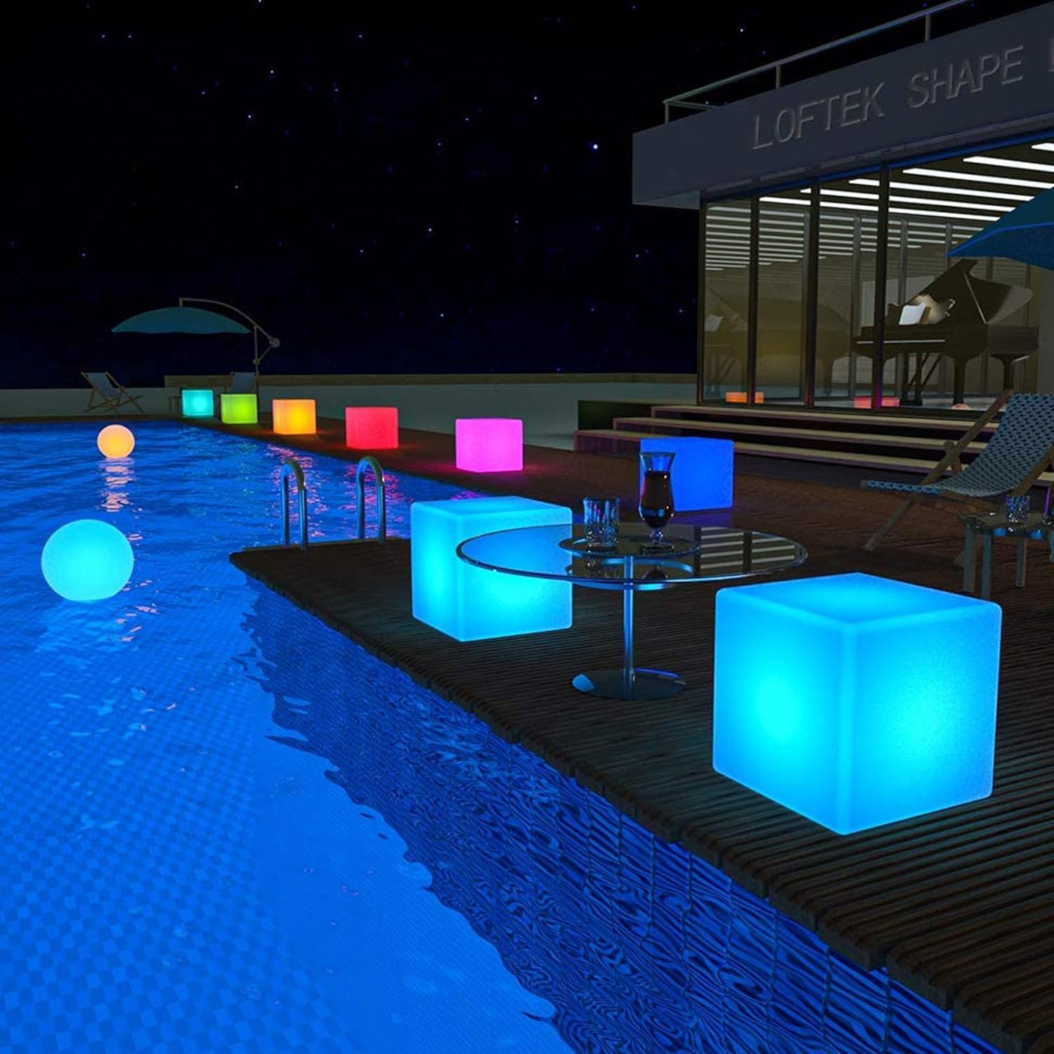 LOFTEK 20-inch LED Cube Lights: Rechargeable RGB Colors Changing Light with Remo...