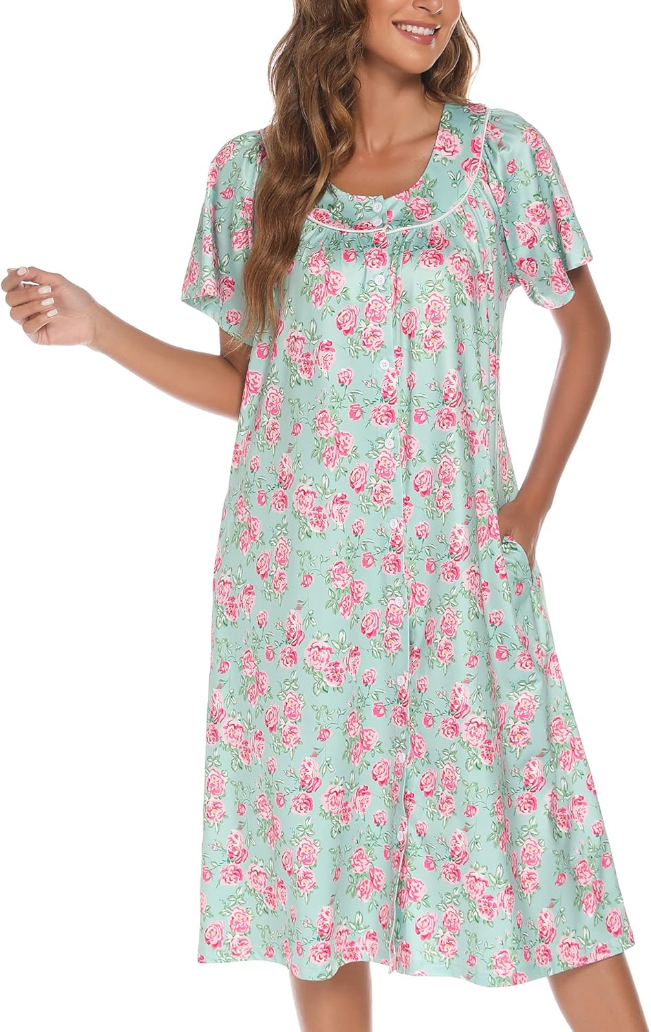 YOZLY House Dress for Women Short Sleeve House Coat Mumu Duster Robe with Pocket...
