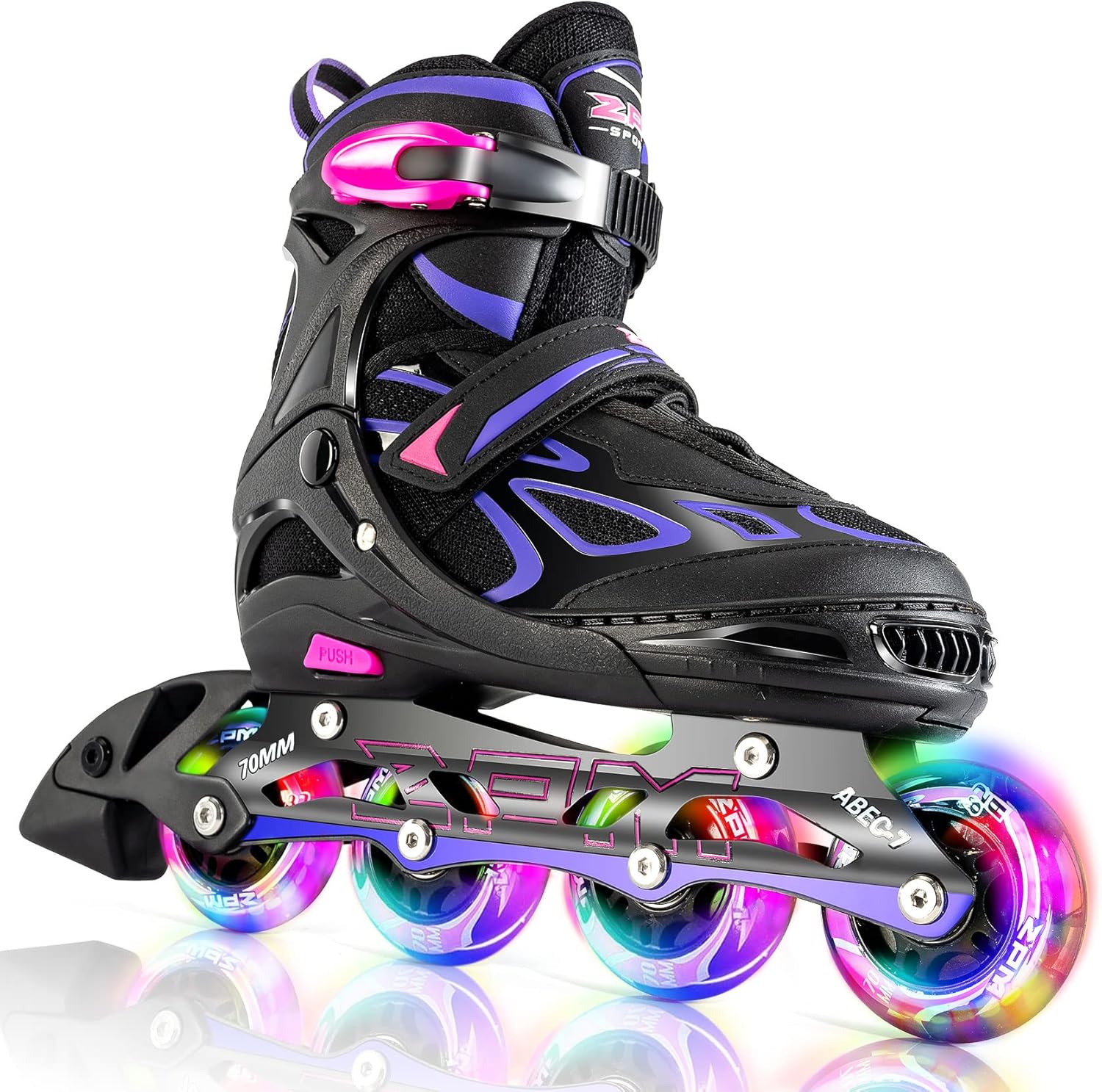 2PM SPORTS Vinal Girls Adjustable Flashing Inline Skates, All Wheels Light Up, F...