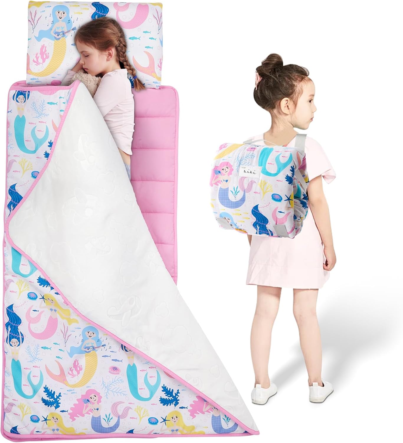 Toddler Nap Mat with Removable Pillow and Plush Blanket - 54" x 33"for Kids Ages...