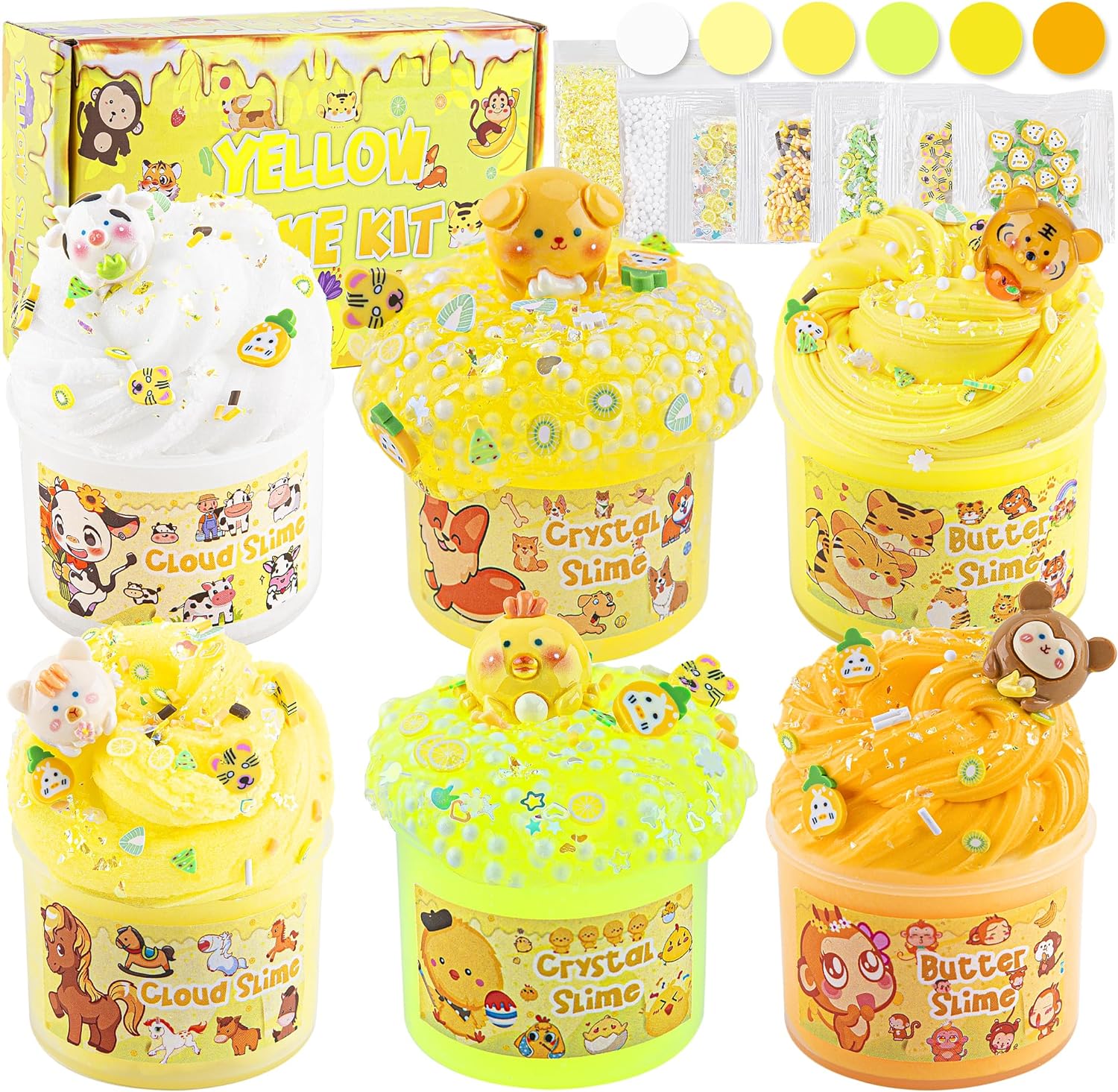 6 Packs Gradient Yellow Slime Kit - Butter Slime, Cloud Slime & Clear Slime, Cru...