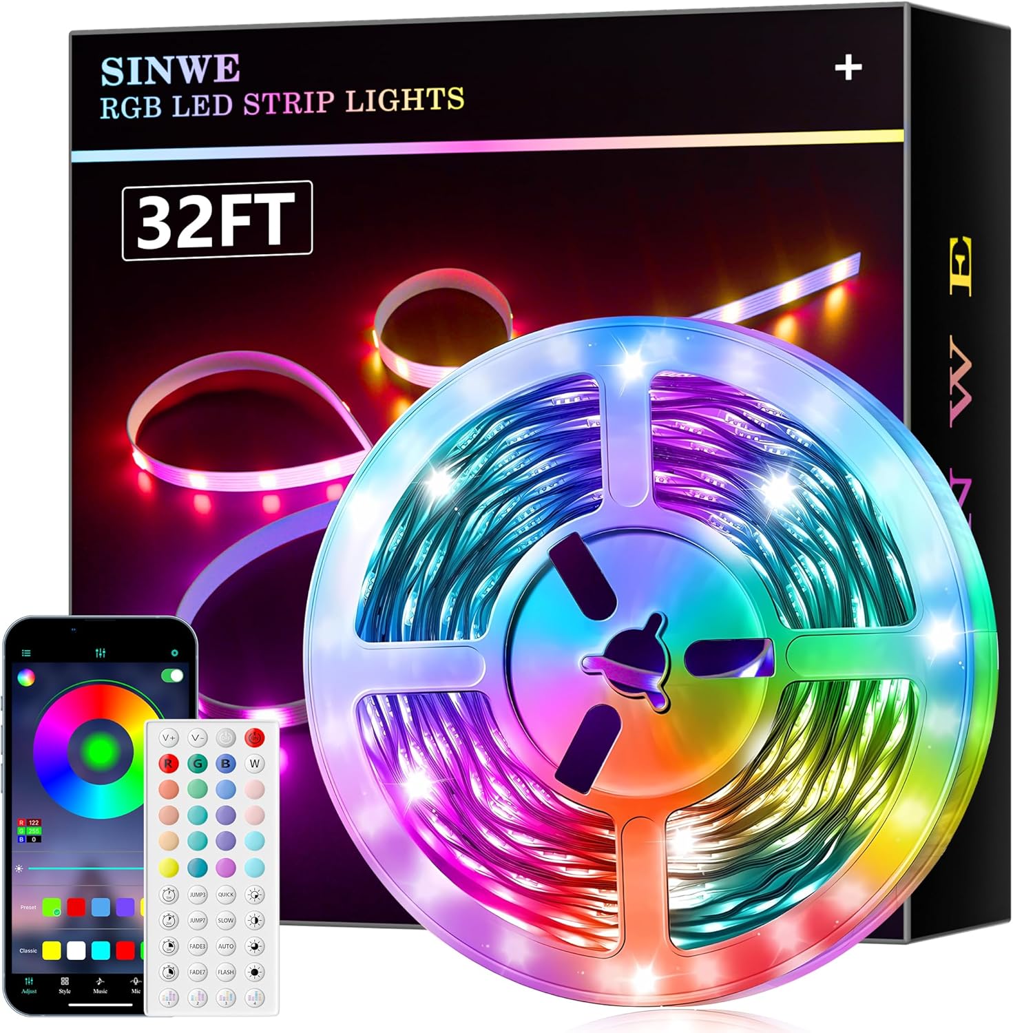 SINWE Led Lights for Bedroom 10M, Music Sync Led Strip Lights with 44 Keys Remot...