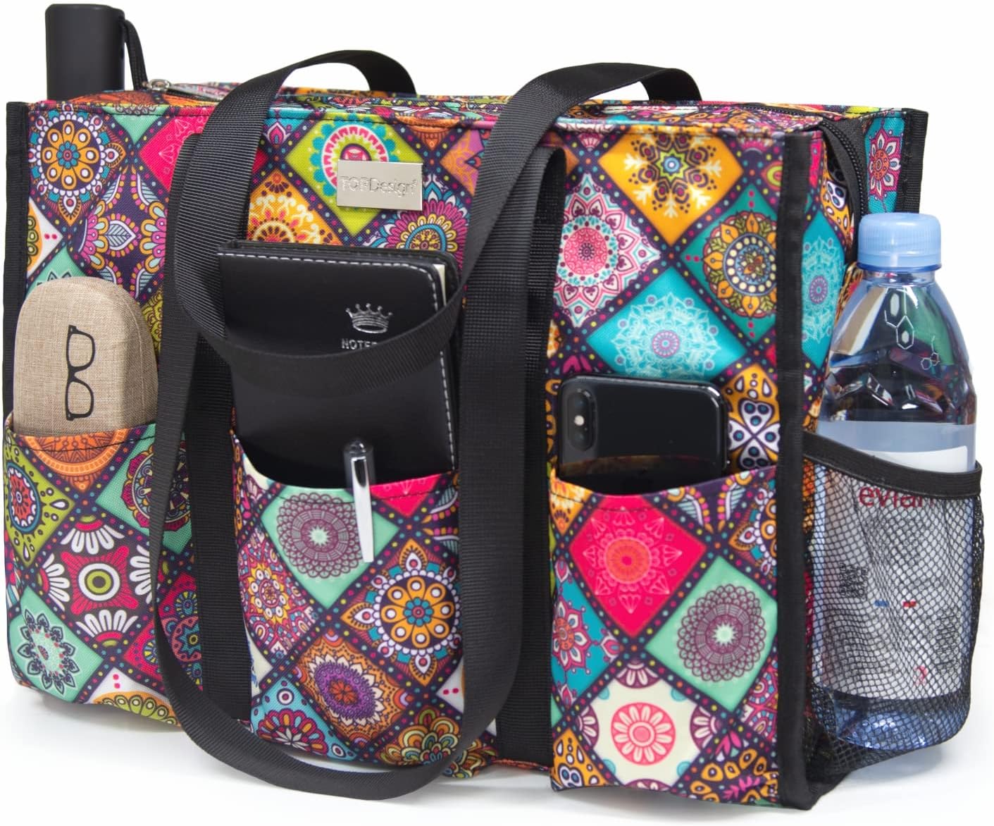TOPDesign Utility Water Resistant Tote Bag with 13 Exterior & Interior Pockets,...