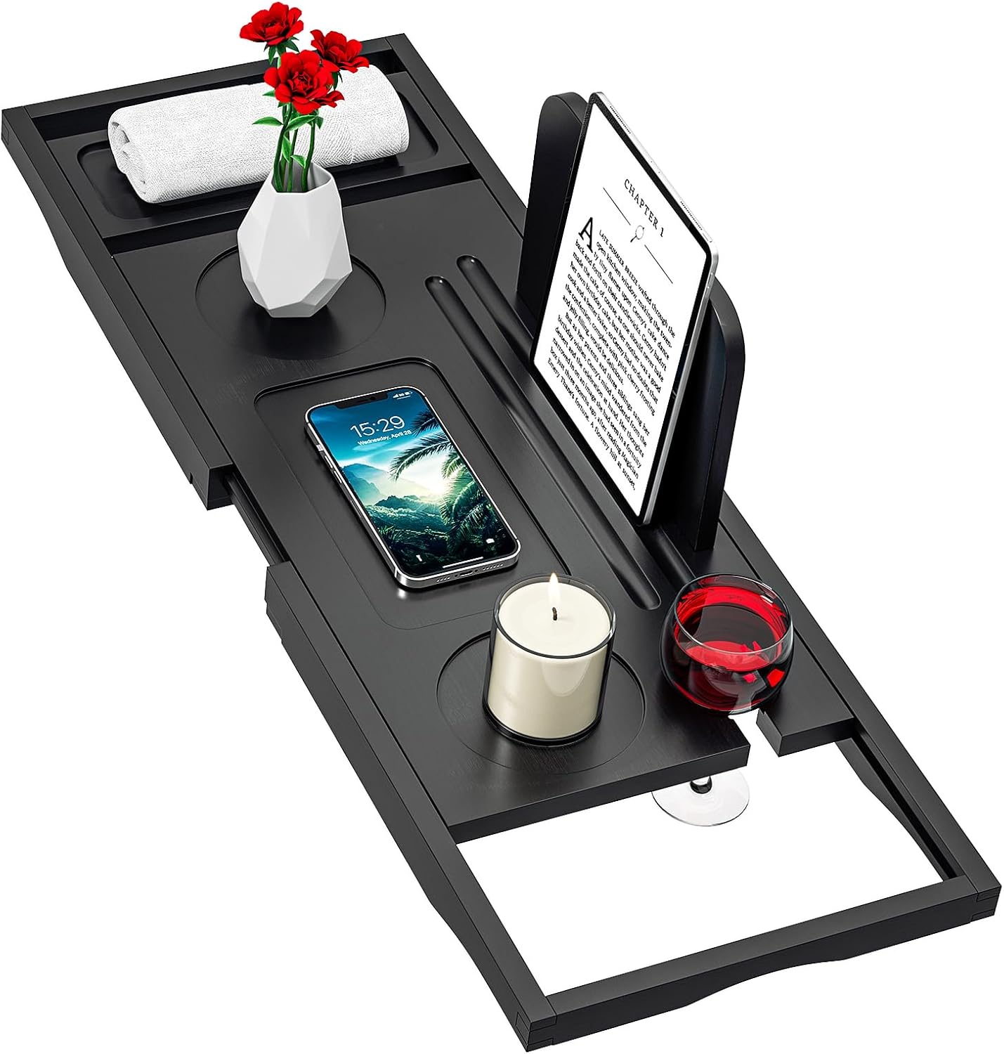 Premium Bath Tray Caddy Black - Bath Trays for Across The Bath - Bamboo Bathtub...