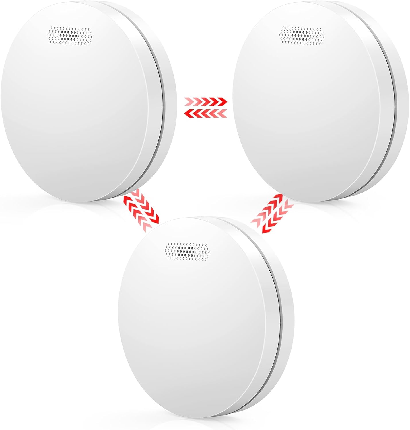 Wireless Interlinked Smoke Alarm 3 Pack, Wireless 10 Year Battery Powered Smoke...