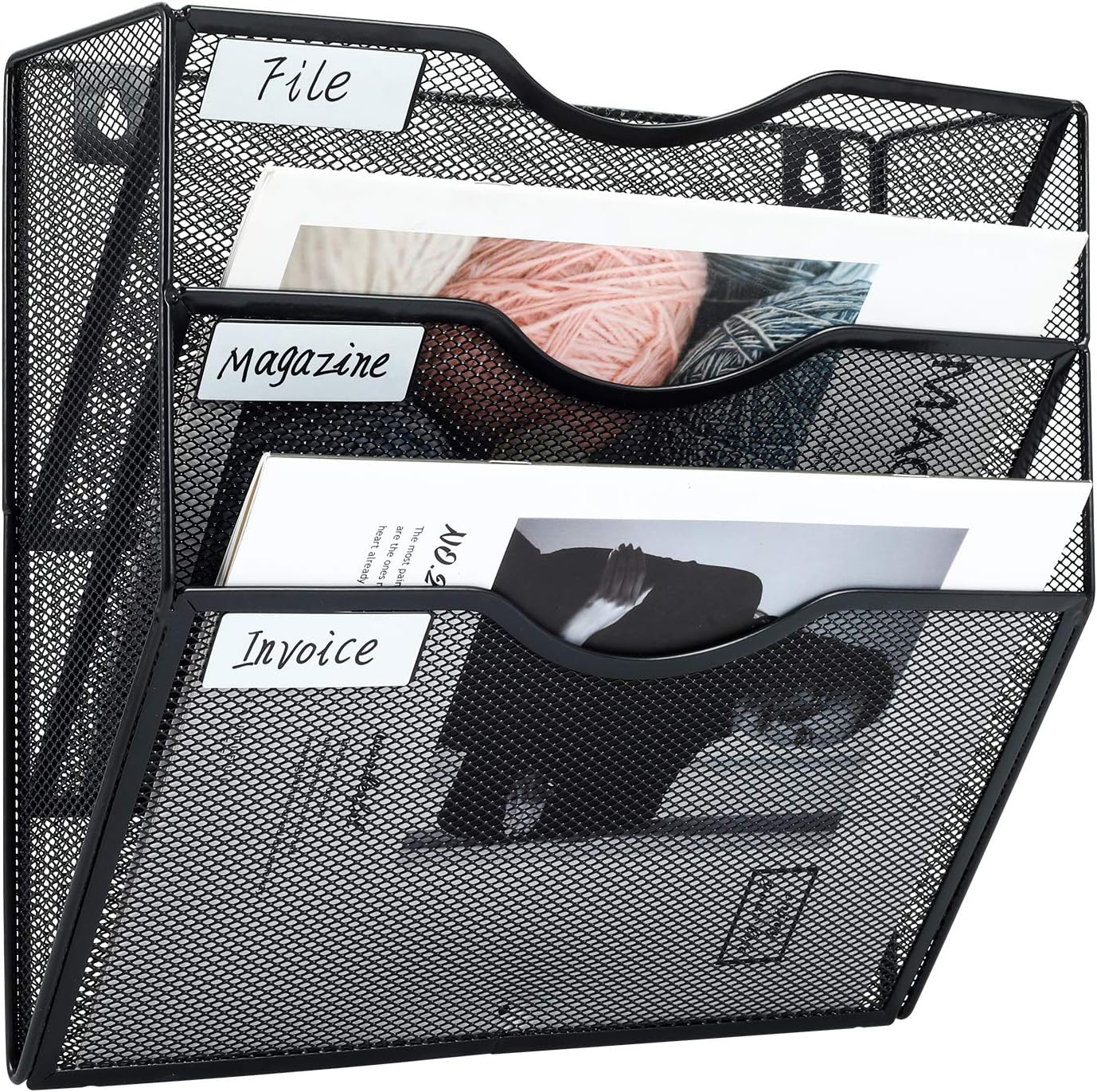 EasyPAG 3 Tier A4 Mesh in Tray Wall Pocket File Holder Hanging Mail Organiser Ma...