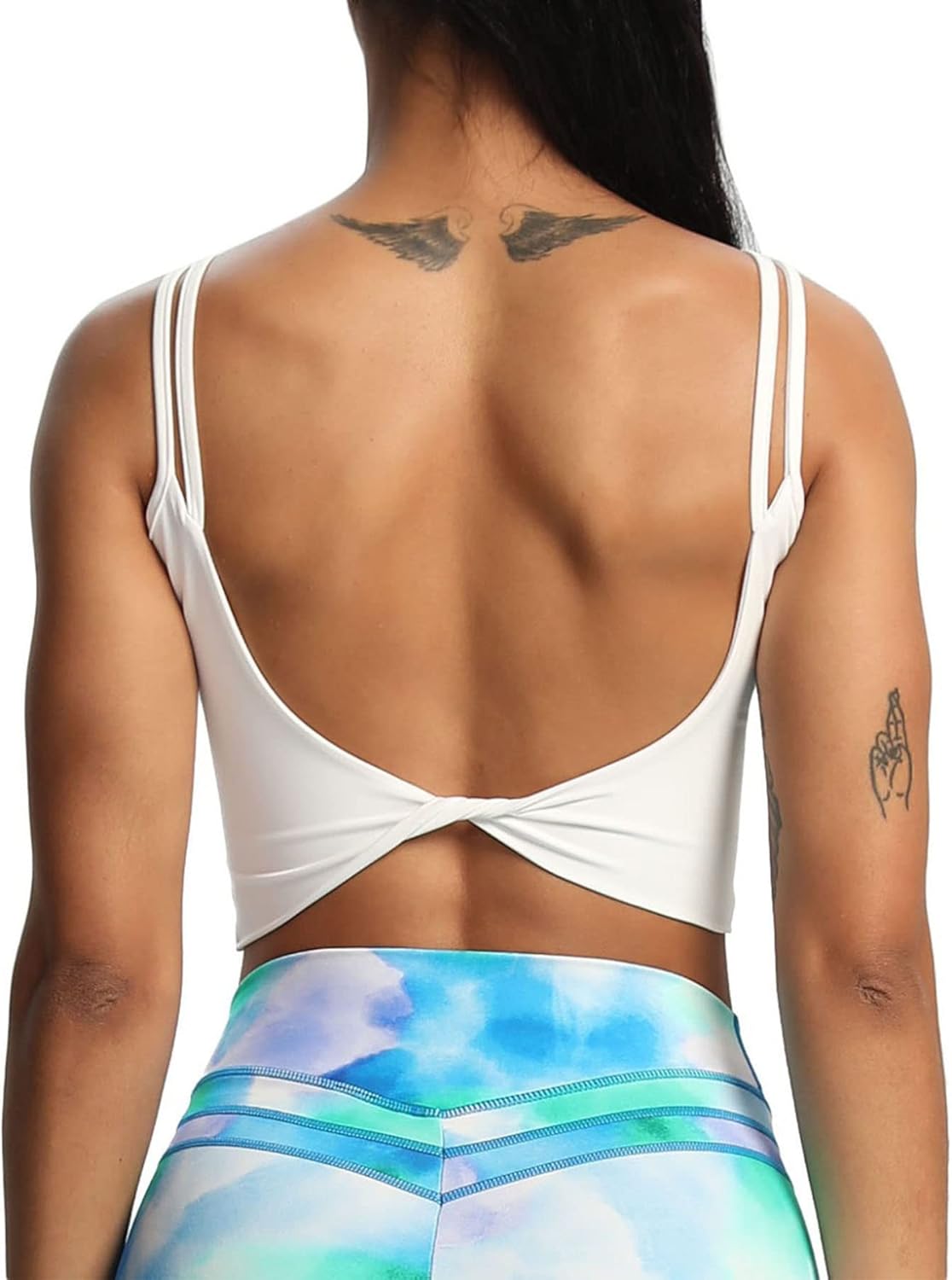 Aoxjox Women's Workout Sports Bras Fitness Padded Backless Yoga Crop Tank Top Tw...