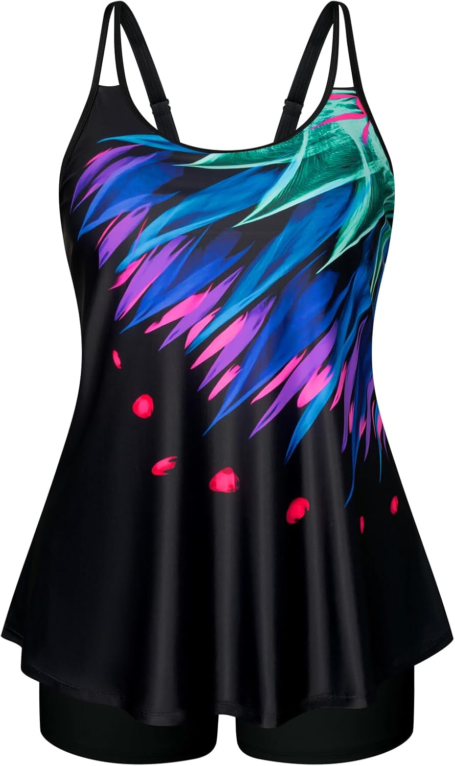 Hanna Nikole Womens Plus Size Tankini Swimsuit Two Piece Bathing Suits Flowy Swi...