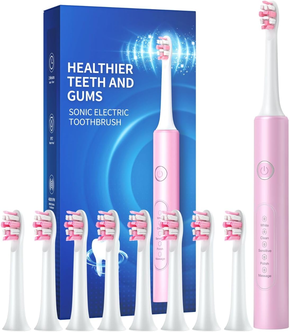 Electric Toothbrushes with 8 Replacement Brush Heads and 5 Brushing Modes,40,000...