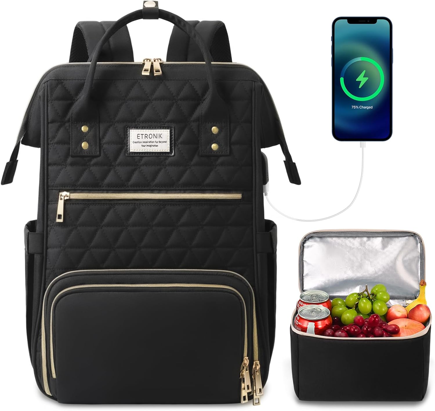 ETRONIK Lunch Backpack Women 17.3 Inch Laptop Backpack with USB Port College Sch...