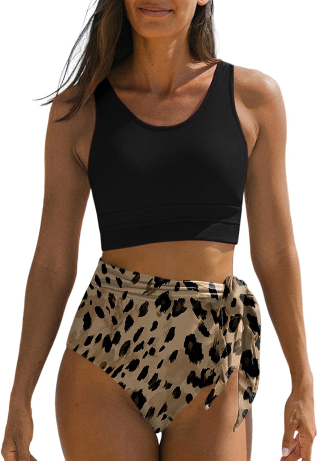 Dokotoo Womens 2 Piece Swimsuit Scoop Neck Sleeveless 2025 Tummy Control Tie Kno...