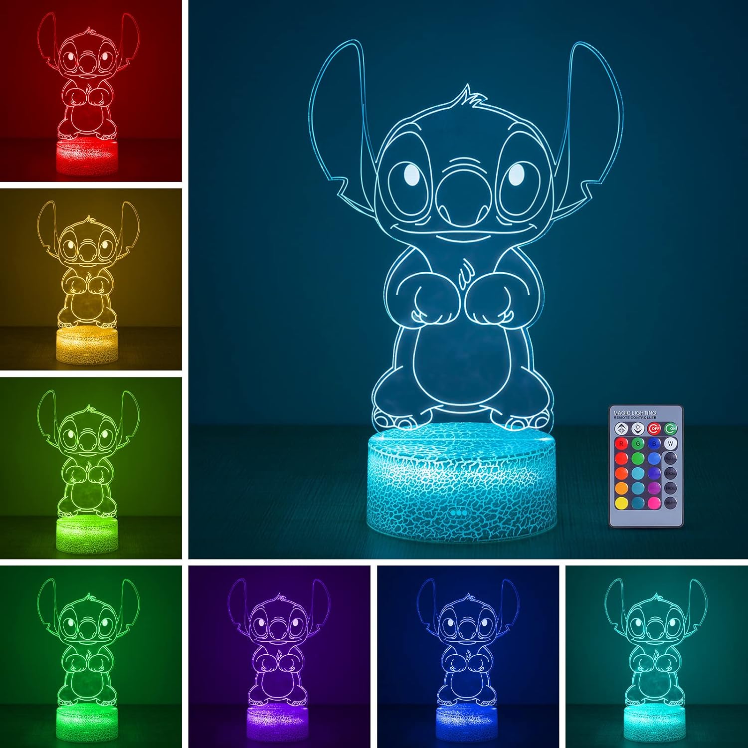 Hoofun Stitch Lamp: 3D Illusion Night Light with Touch & Remote Control, 16 Colo...