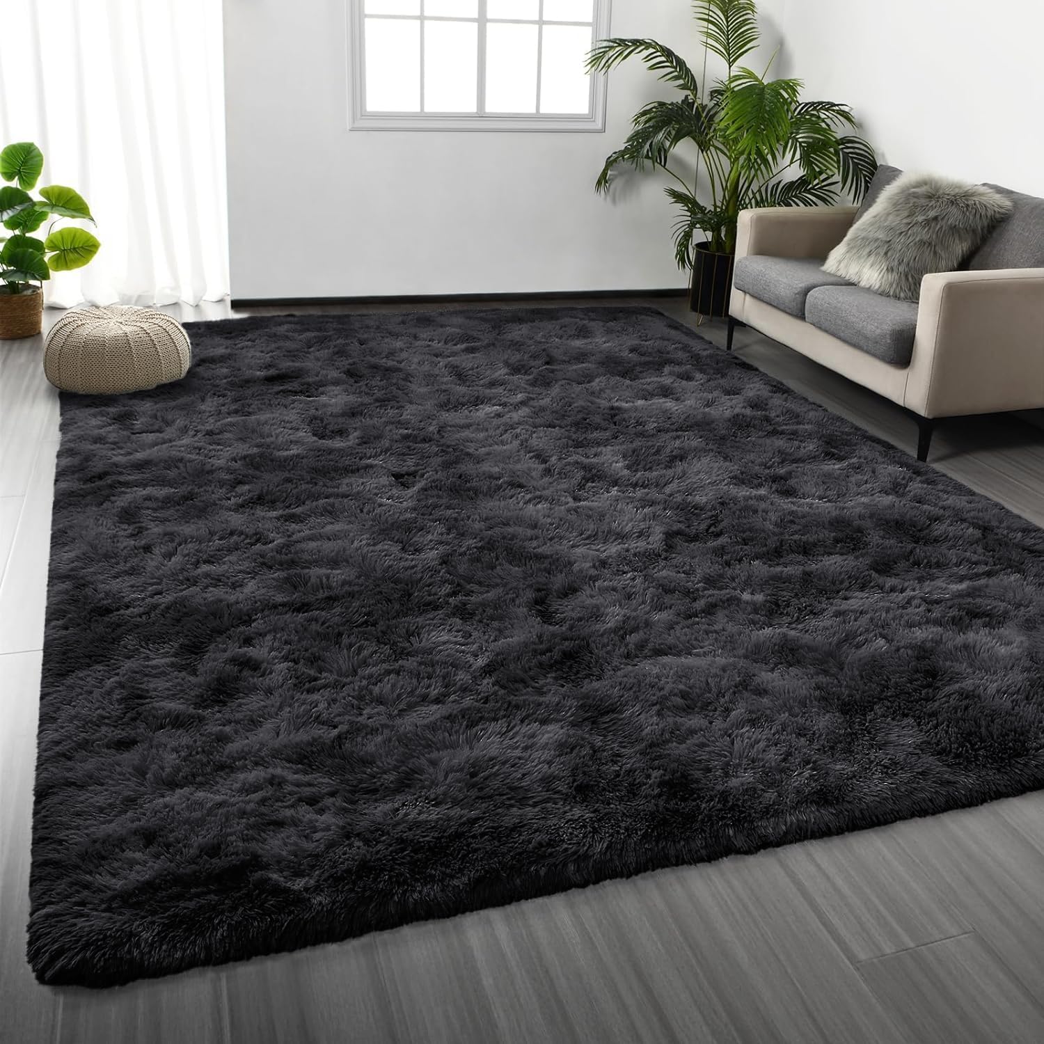 Oxford Homeware Rugs Living Room 120 x 170 cm – Fluffy Shaggy Black Area Rugs fo...