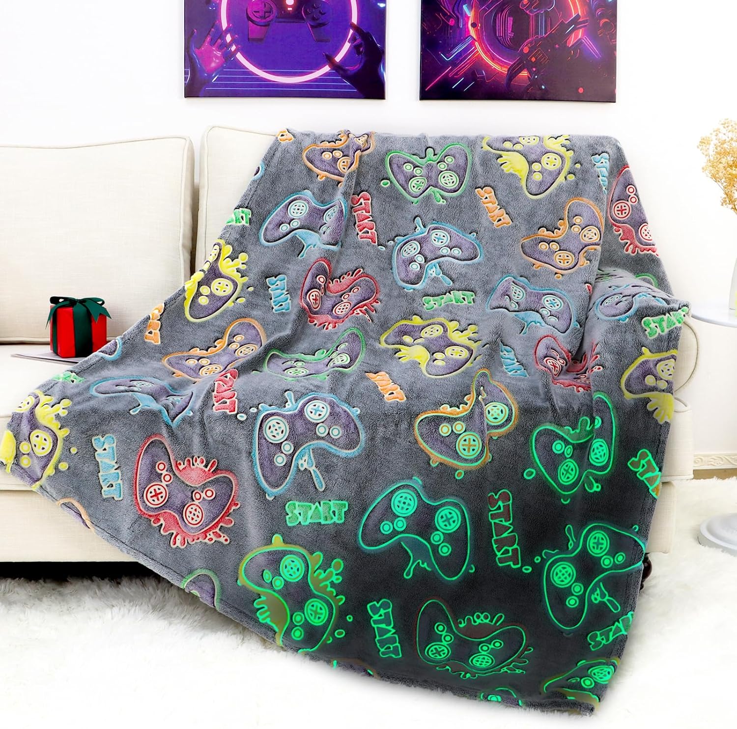 Glow in The Dark Game Controller Blanket Gamer Gifts Toys for Kids Boys Boyfrien...