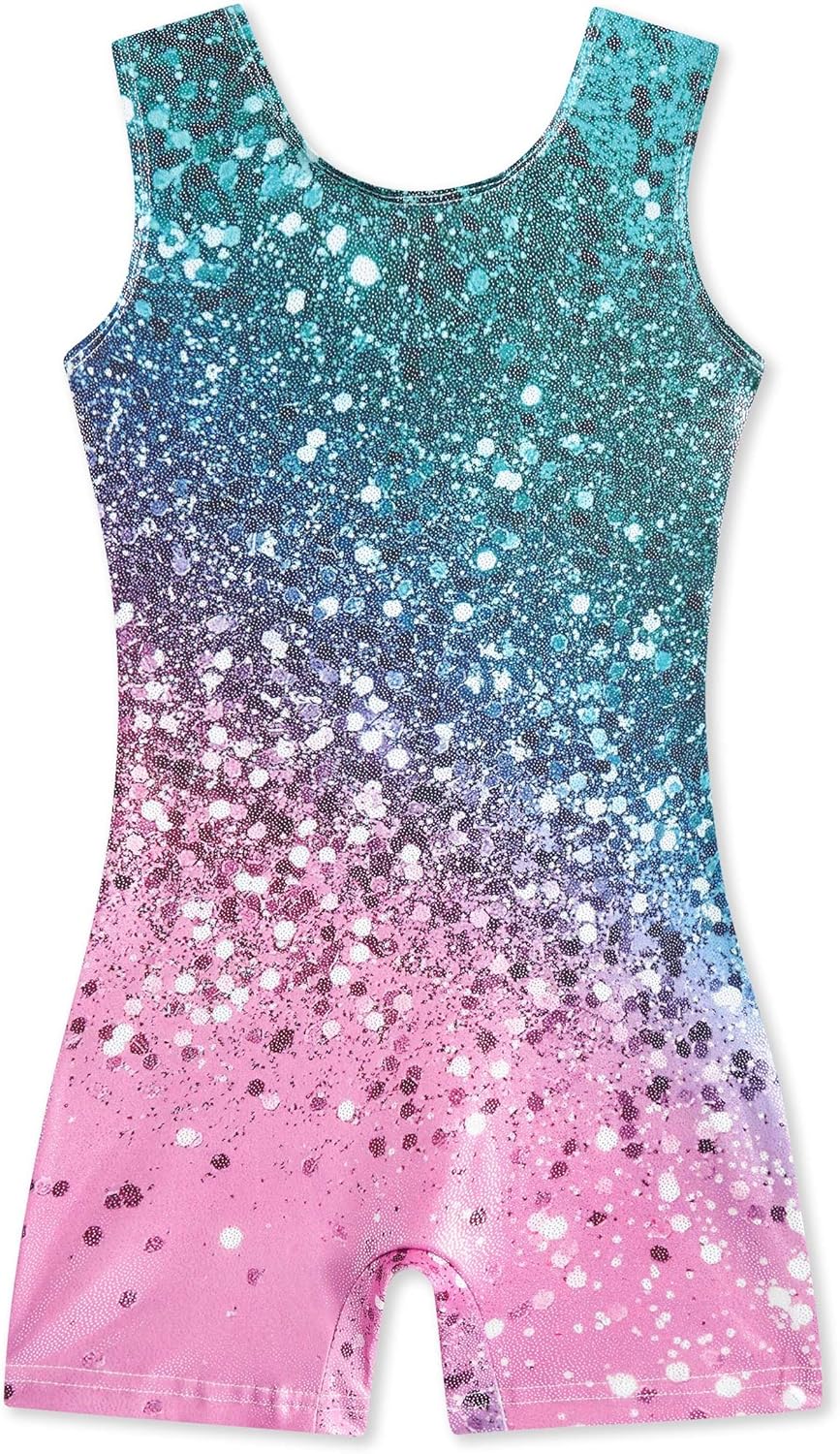 Funnycokid Girls Gymnastics Leotards with Shorts Sparkle Dance Unitards Mermaid...