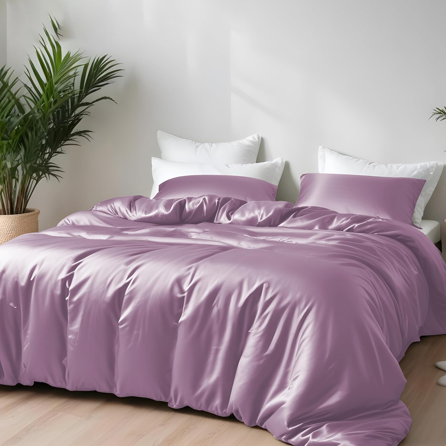 LINENWALAS 100% Natural Bamboo 3-Piece Duvet Cover Set with Zipper and Corner Ti...