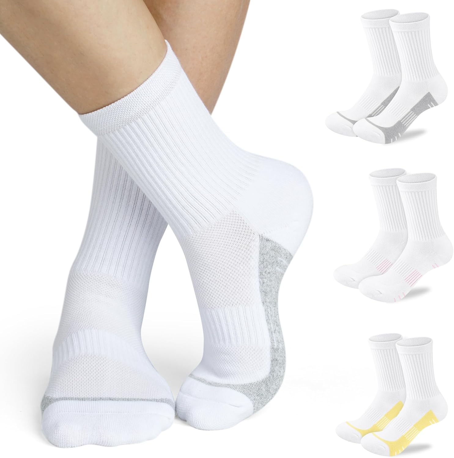 Crew Socks Women Athletic Hiking Running Cushioned Compression Socks 3-5 Pairs 5...
