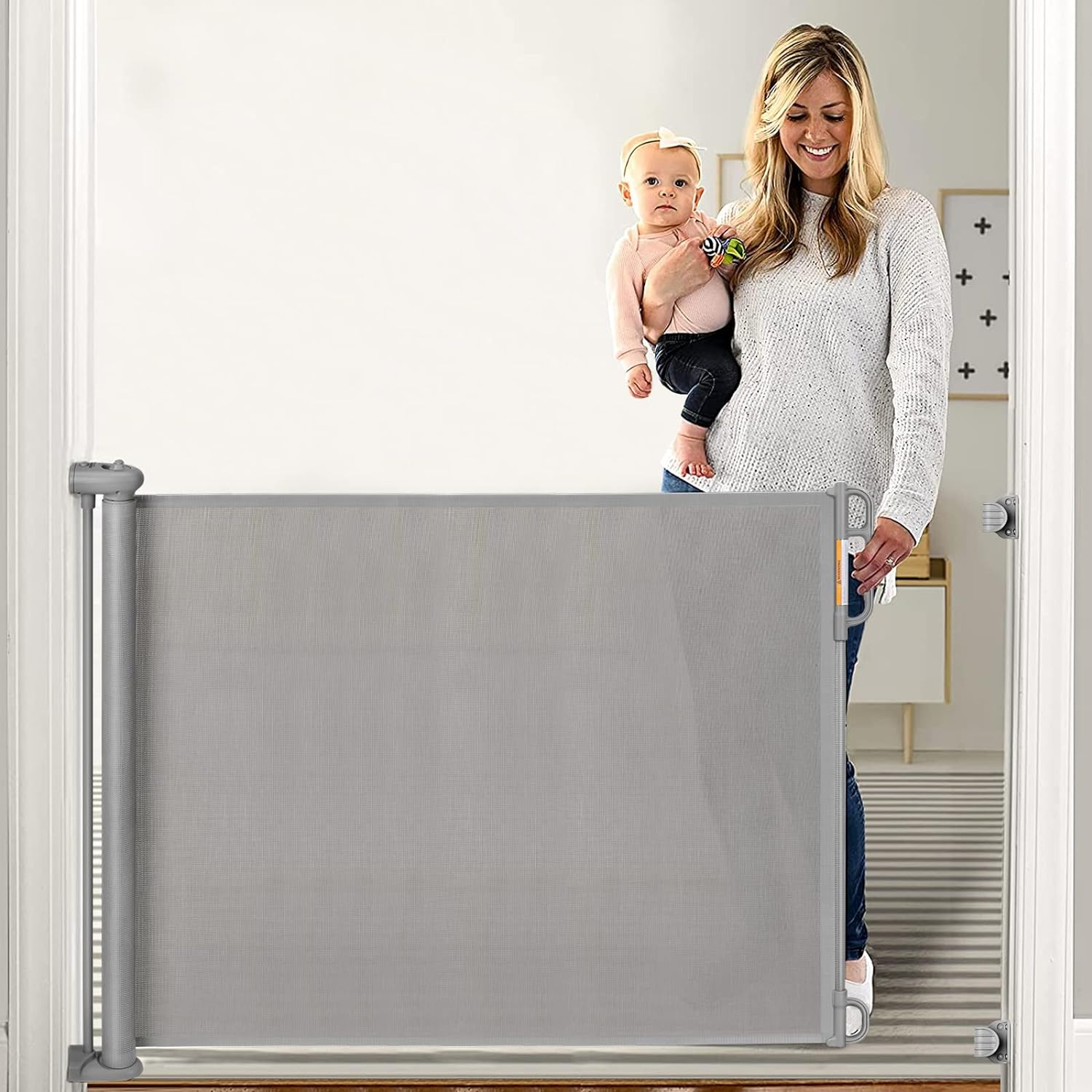 Momcozy Retractable Stair Gate for Baby, Extends up to 180cm Wide, 104cm Tall, E...