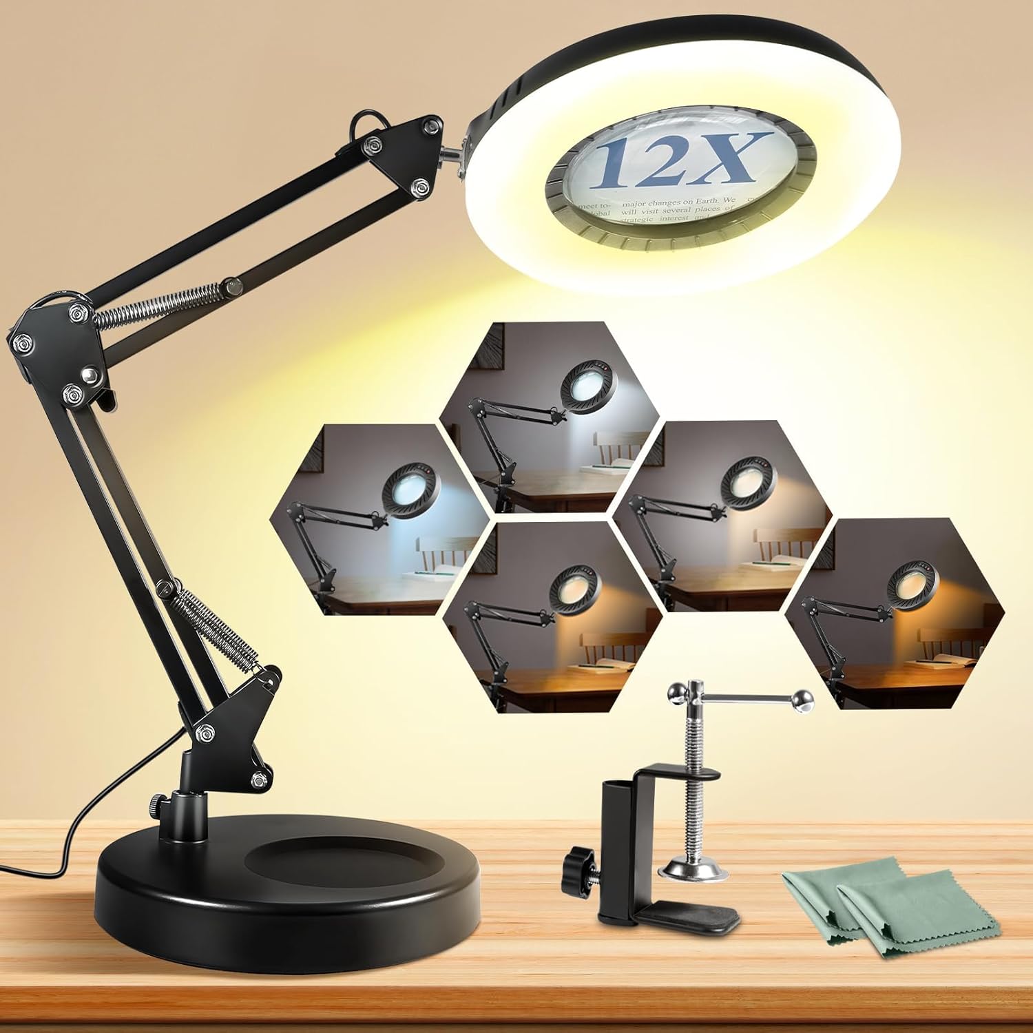 12X Magnifying Glass with Light and Stand, 144 LEDs Brightest Magnifying Lamp, 1...