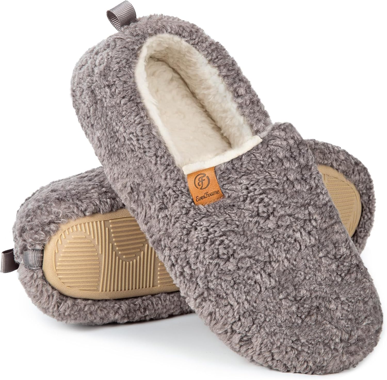 EverFoams Women's Fuzzy Full Slippers Soft Comfy Faux Shearling Memory Foam Indo...