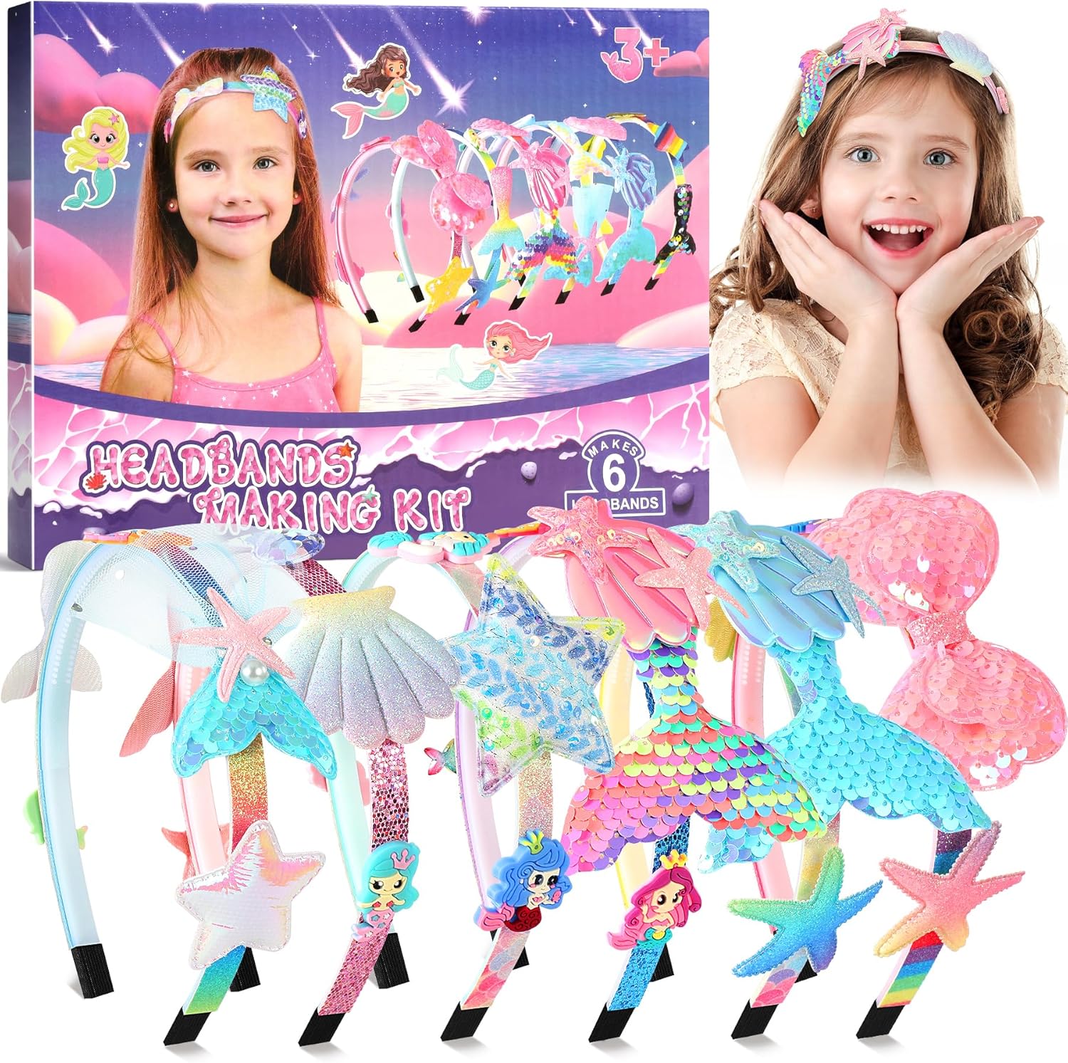Pourbibi DIY Mermaid Headbands Making Kit for Girls Age 3+ - Girly headband Craf...