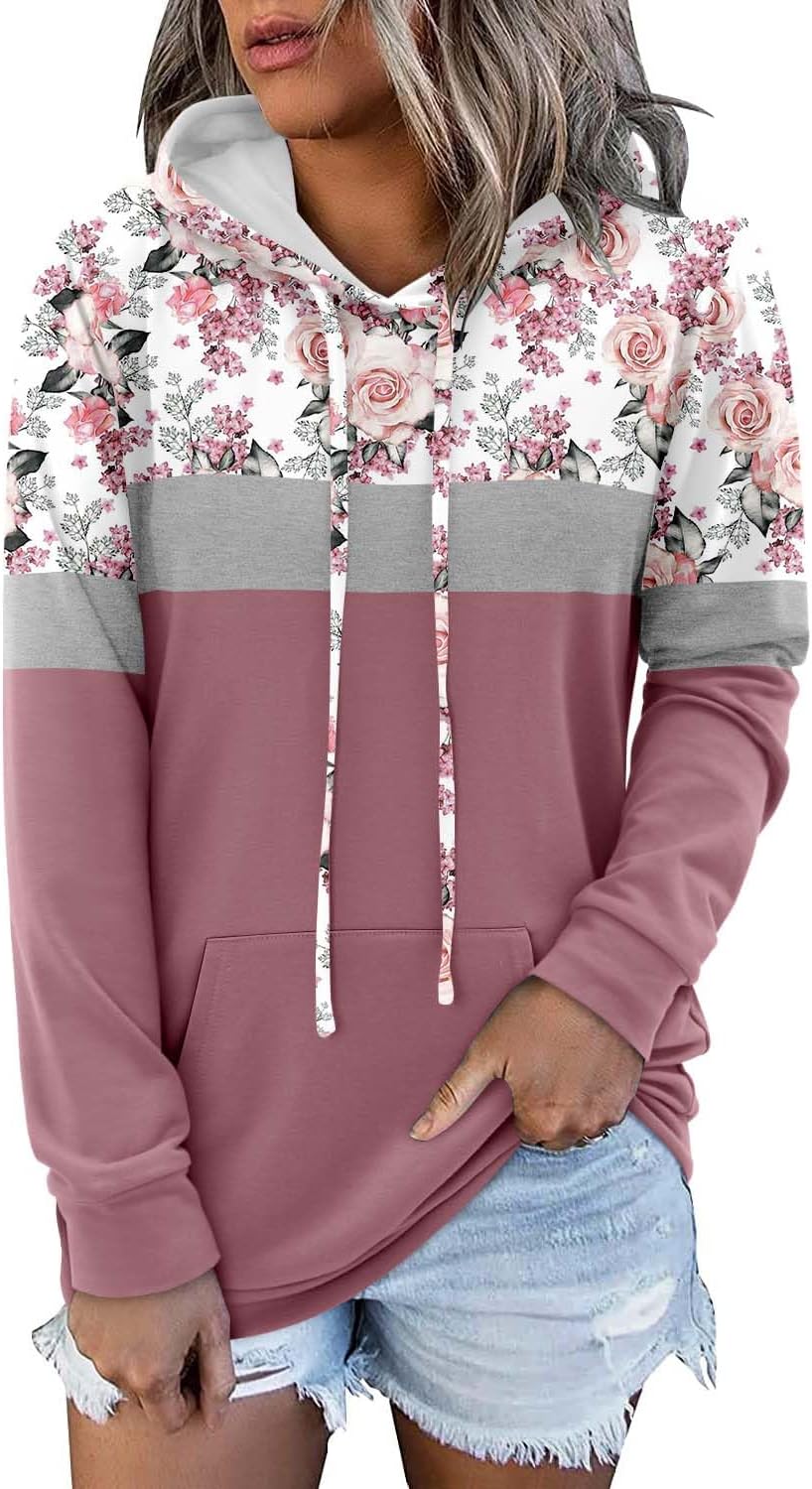 KISSMODA Hoodies for Women Camo Leopard Print Tops Pullover Hooded Sweatshirt Dr...