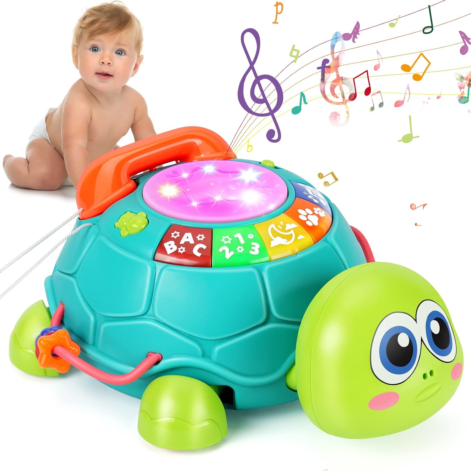 Musical Turtle Baby Toys 6 to 12 Months, Infant Light up Music Toys Tummy Time D...