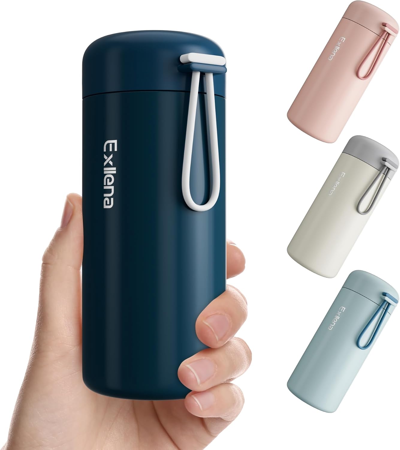 Exllena 300ml Small Water Bottle Made of 304 Stainless Steel, Small Flask with C...