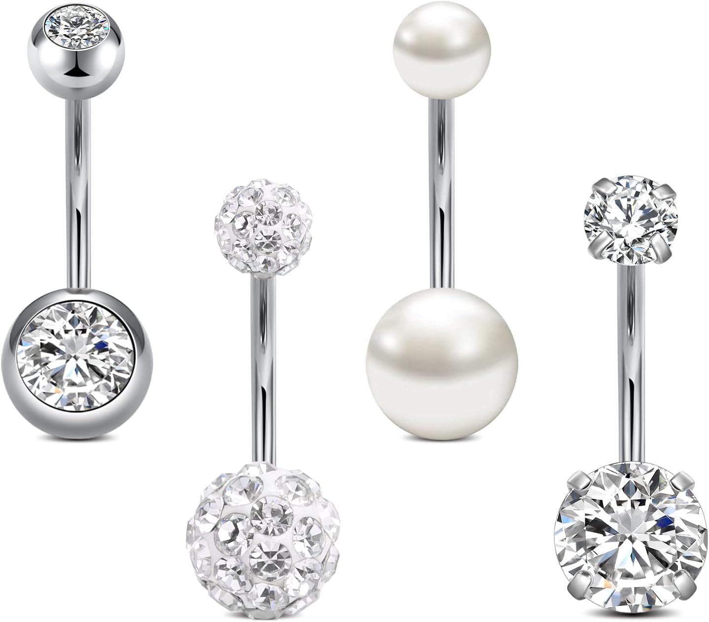 Rajnard Belly Bar 14G 6/8/10/12/14mm Belly Button Bars Surgical Steel CZ Pearl D...