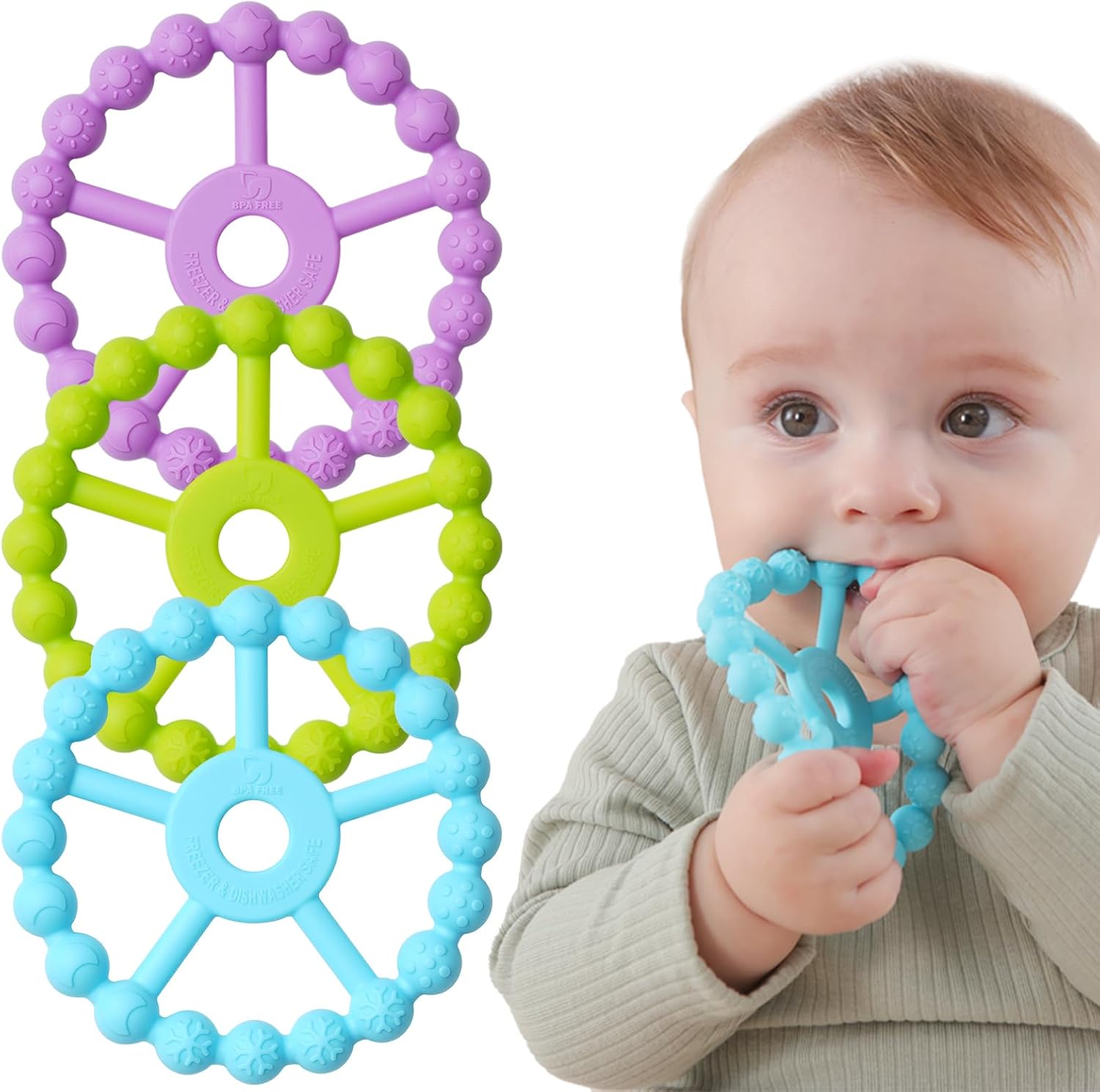 3 Pack Ring Teether, Silicone Teething Ring Toys for Babies 0-6 Months, Seposeve...