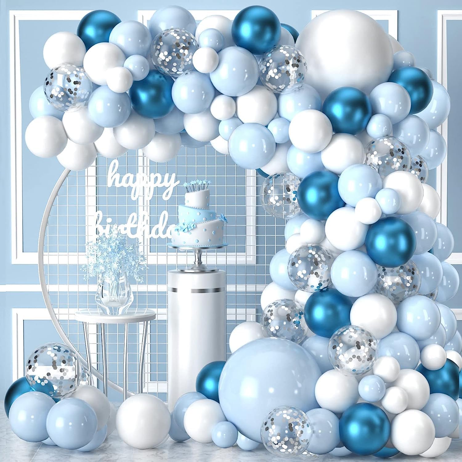 Blue Balloon Arch Kit 114Pcs Baby Blue Balloon Arch Kit With Blue And White Ball...