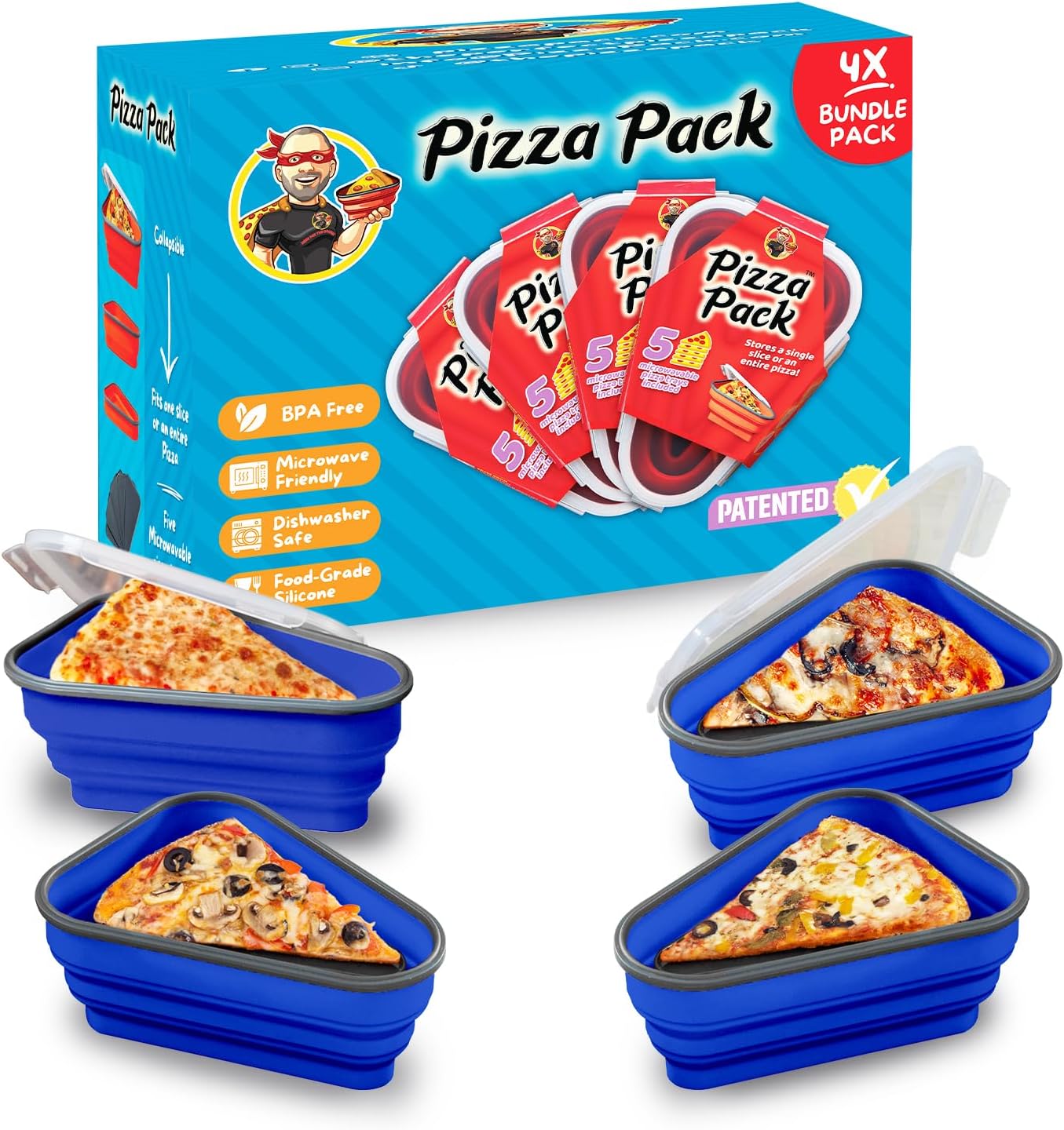 PIZZA PACK The Perfect Reusable Pizza Storage Container with 5 Microwavable Serv...
