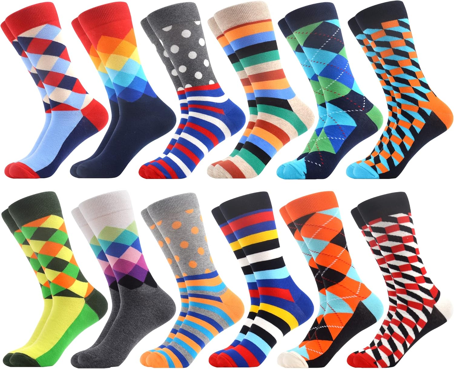 WeciBor Mens Dress Colorful Novelty Funny Casual Combed Cotton Crew Socks 12 Pac...