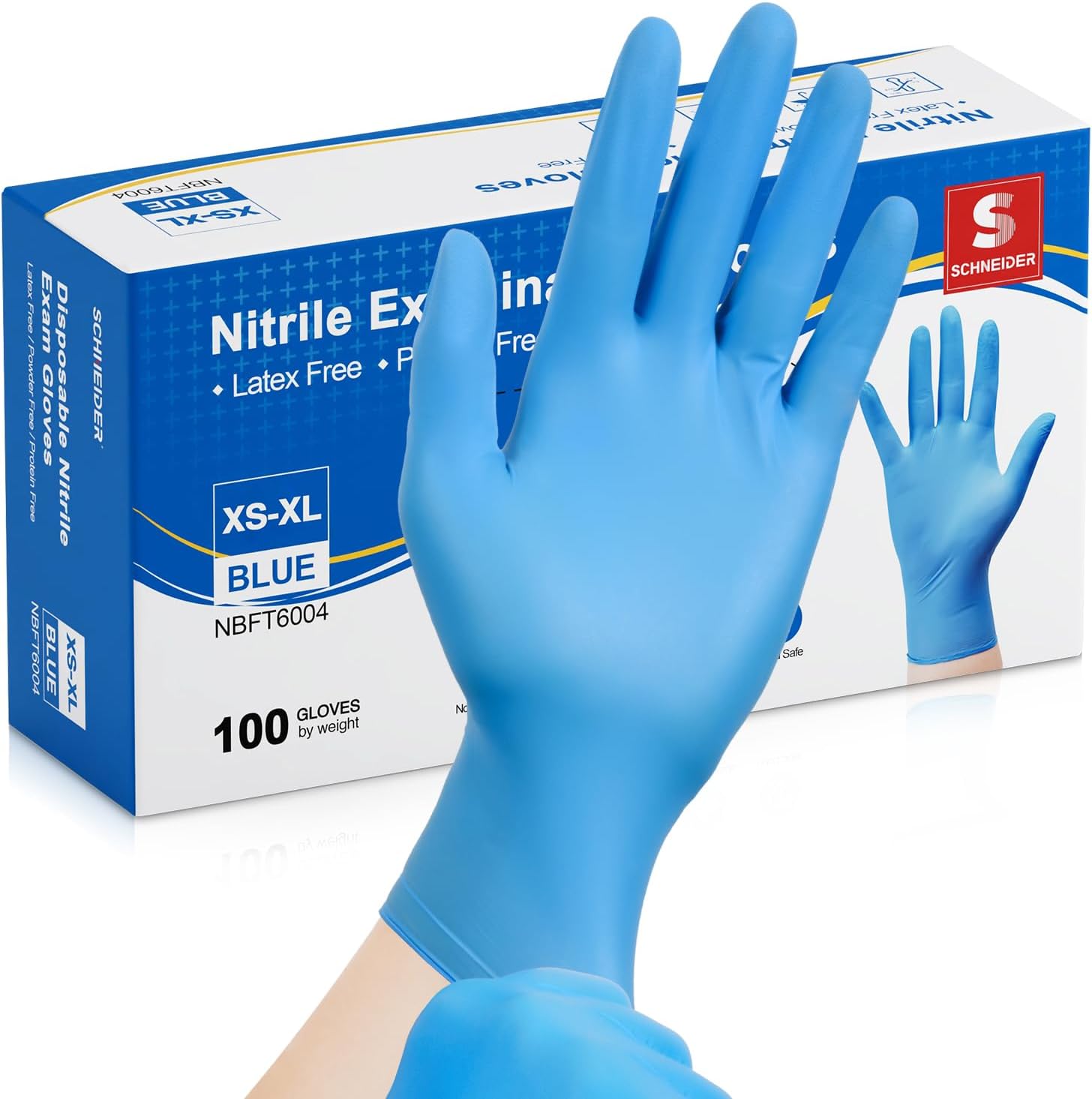 Schneider Nitrile Exam Gloves, Blue Disposable Gloves, Medical Grade, Food Grade...
