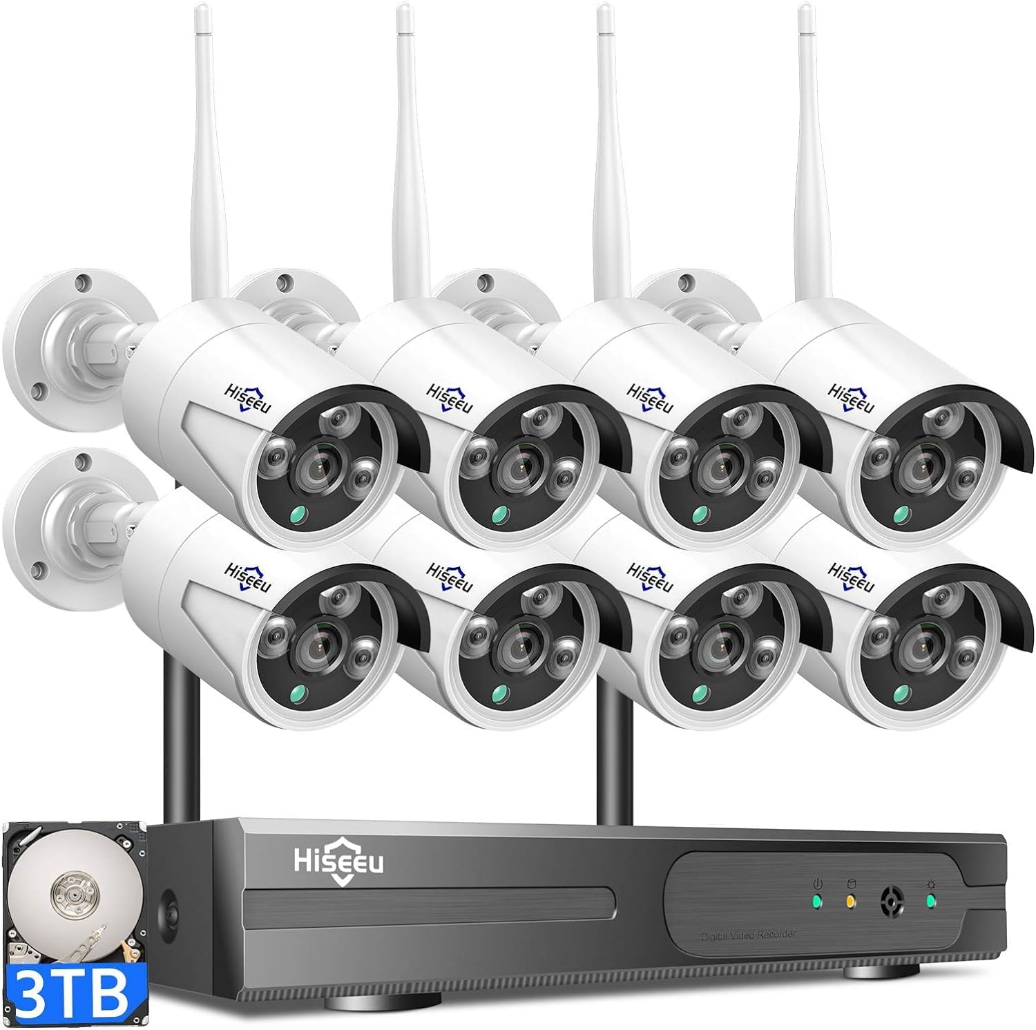Hiseeu Wireless Pro WiFi Security Camera System, 16CH 4K NVR Kit, 8Pcs 5MP CCTV...