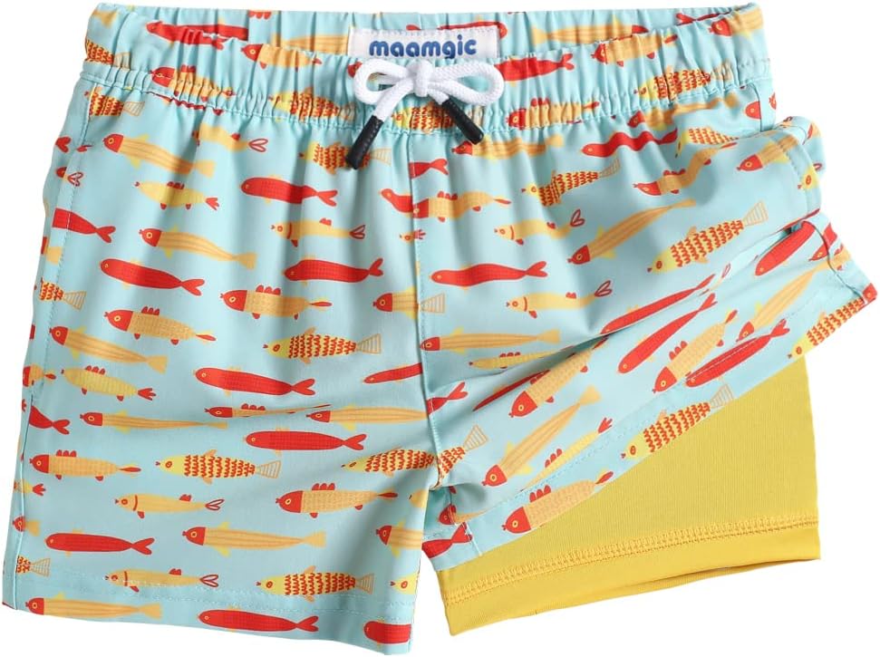 maamgic Boys Swim Trunks with Compression Liner 4-Way Stretch Quick Dry Swim Sho...