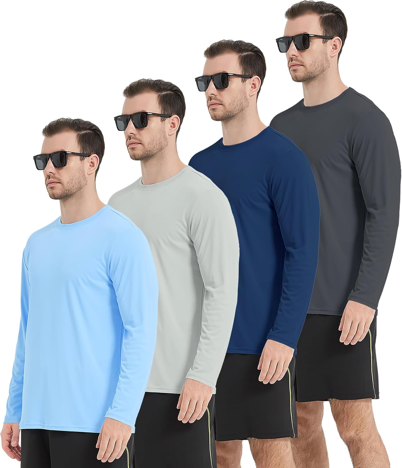 4/6 Pack Men's Long Sleeves Dry Fit Shirts, UPF 50+ Rash Guard Swim SPF Fishing...