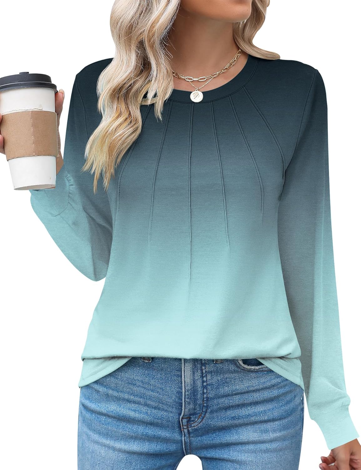 Rapbin Womens Casual Short Sleeve T-Shirts Crew Neck Pleated Tops Fashion Dressy...
