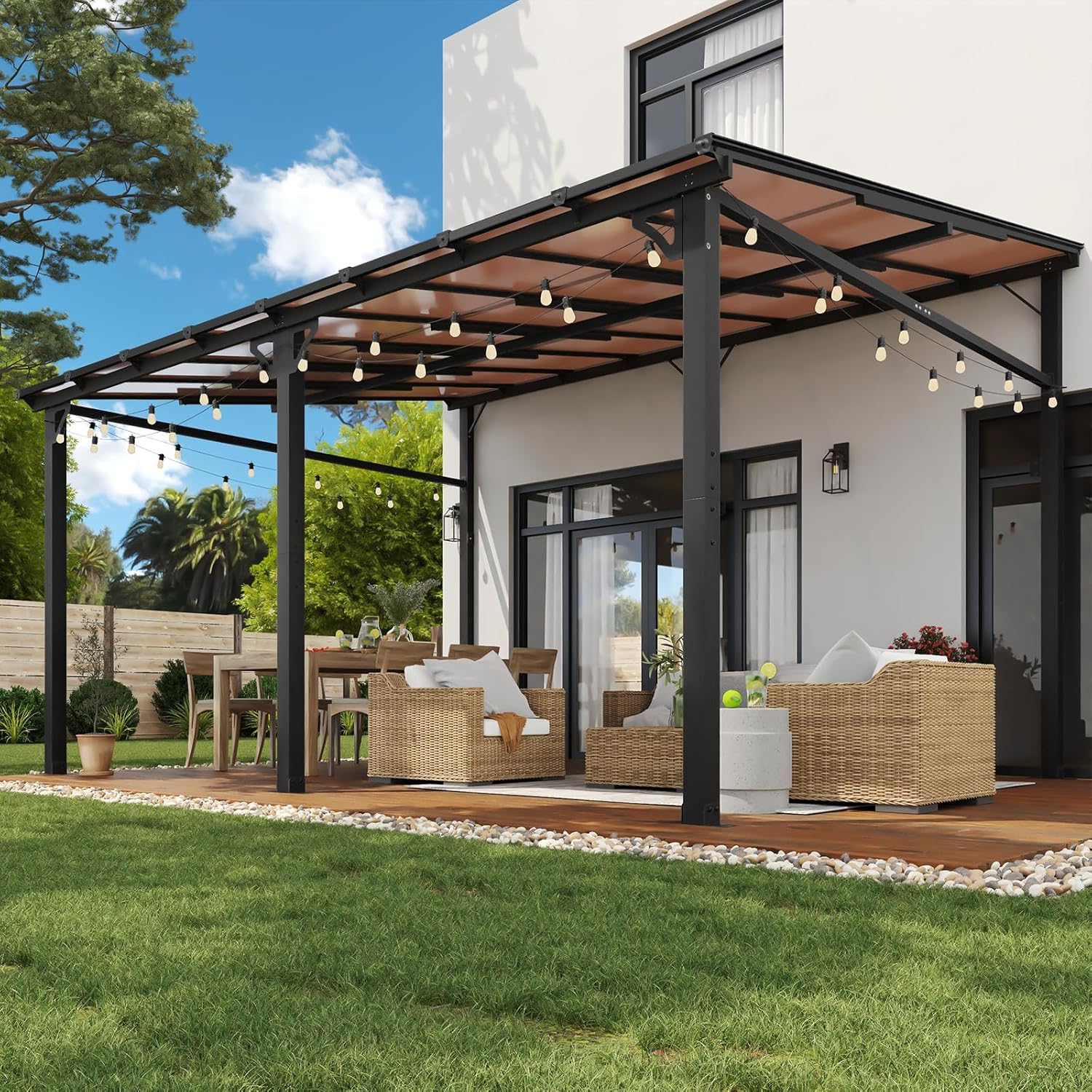 Aoxun 12' x 16' Gazebo for Patio, Wall-Mounted Lean to Gazebo Pergola with Roof,...