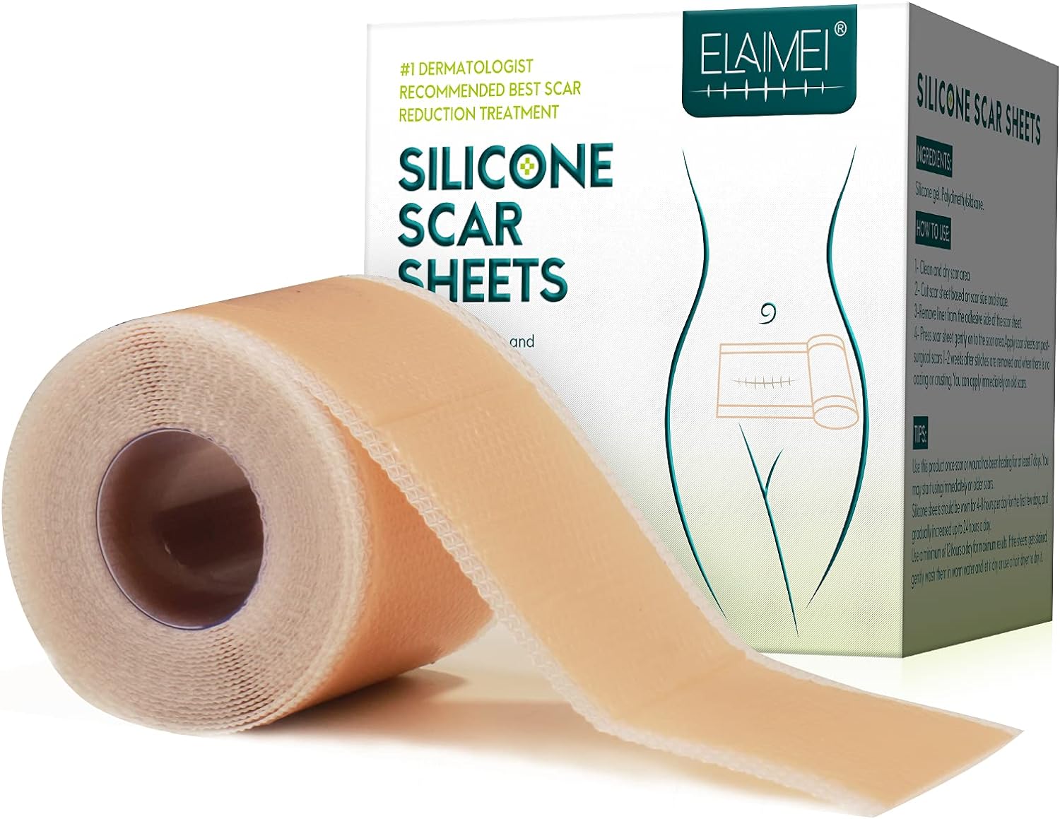Silicone Scar Sheets (1.6” x 120”Roll-3M), Silicone Scar Tape Roll, Scar Silicon...